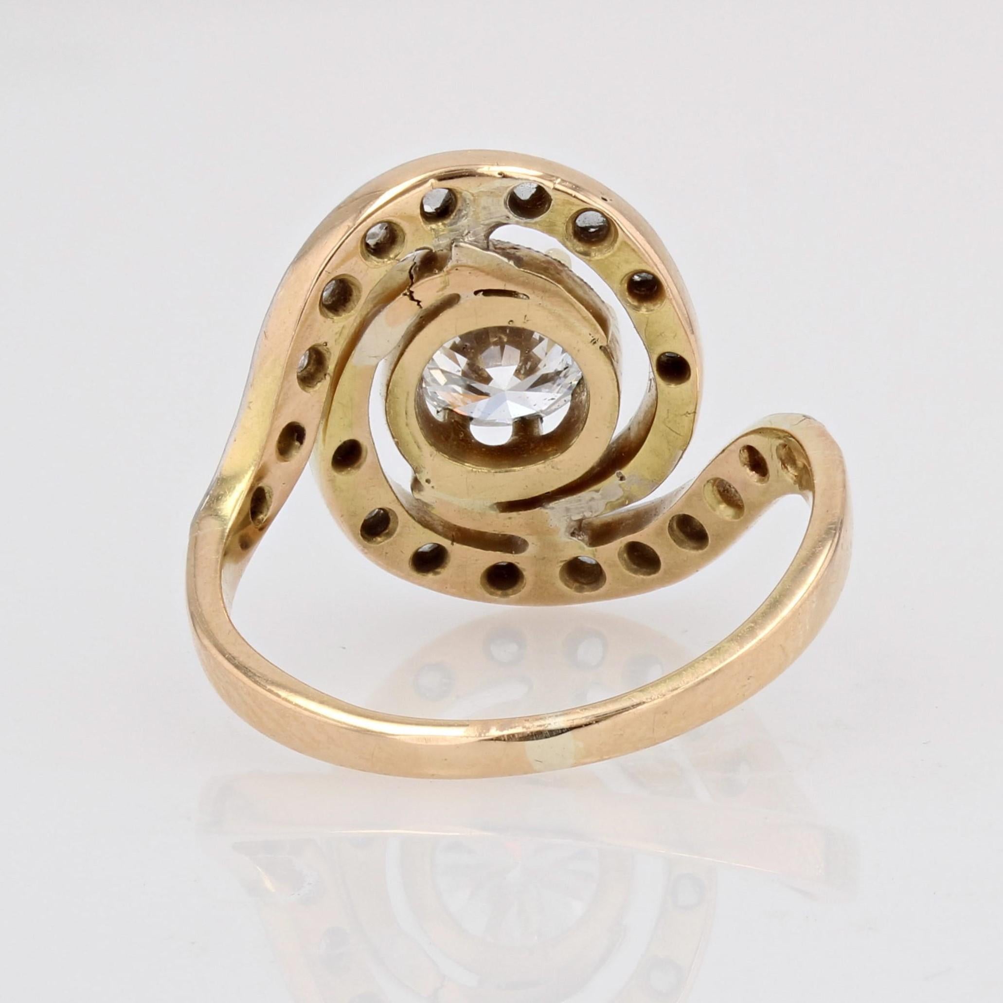 20th Century Diamond 18 Karat Yellow Gold Platinum Swirl Ring For Sale 8