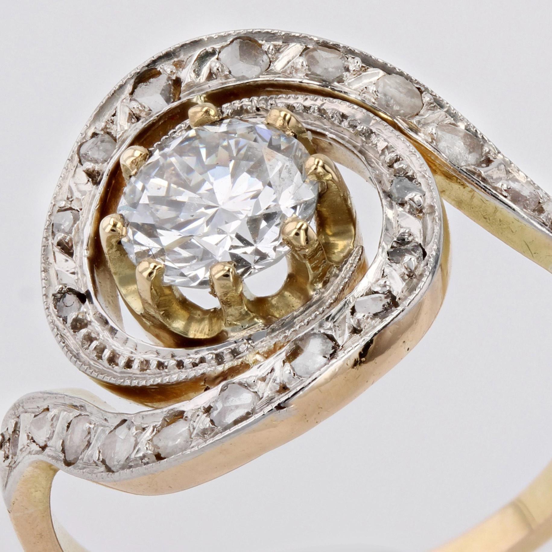 20th Century Diamond 18 Karat Yellow Gold Platinum Swirl Ring For Sale 1