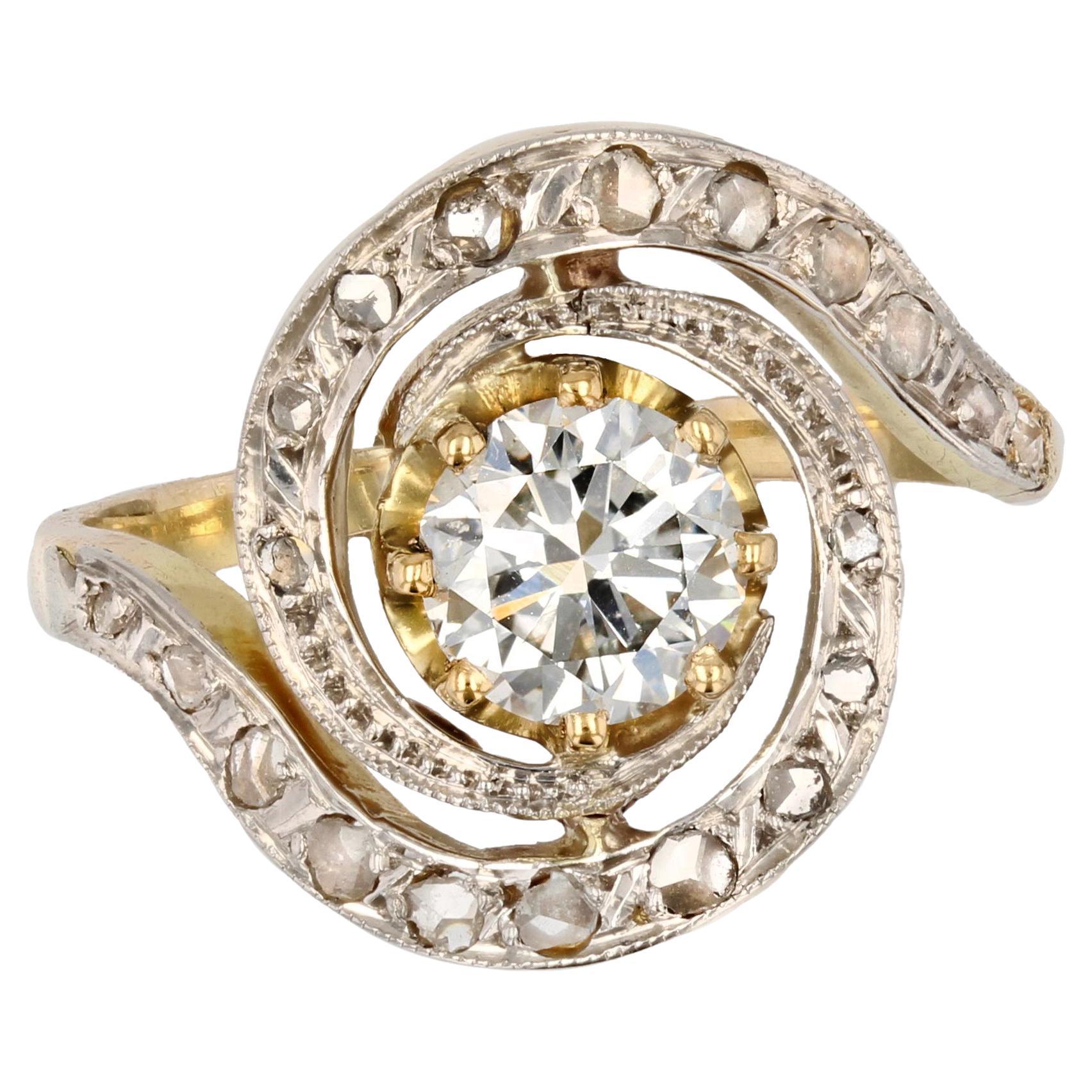 18 Karat Gelbgold Platin Wirbel-Ring mit Diamanten, 20. Jahrhundert