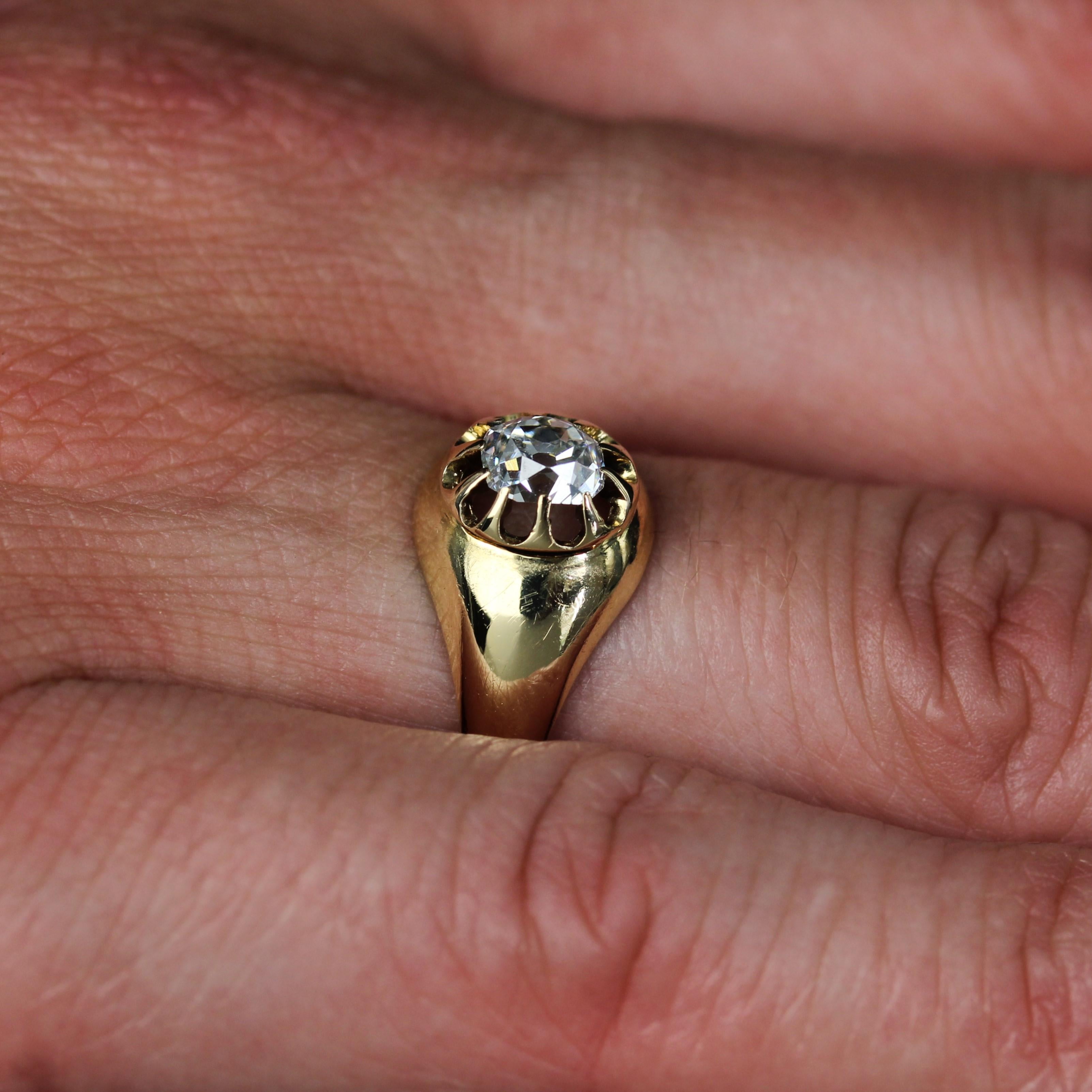 20th Century Diamond 18 Karat Yellow Gold Solitaire Bangle Ring For Sale 7