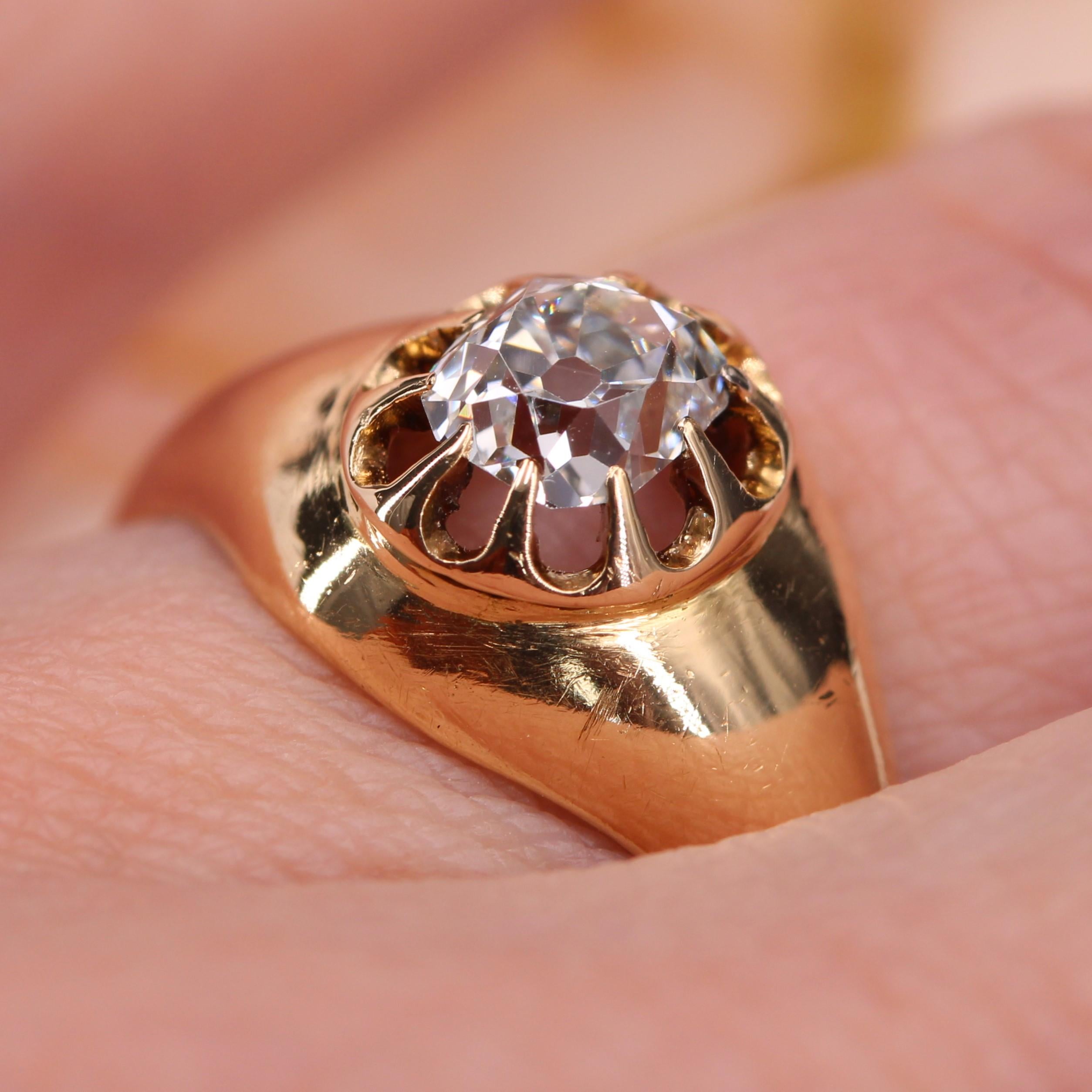 20th Century Diamond 18 Karat Yellow Gold Solitaire Bangle Ring For Sale 8