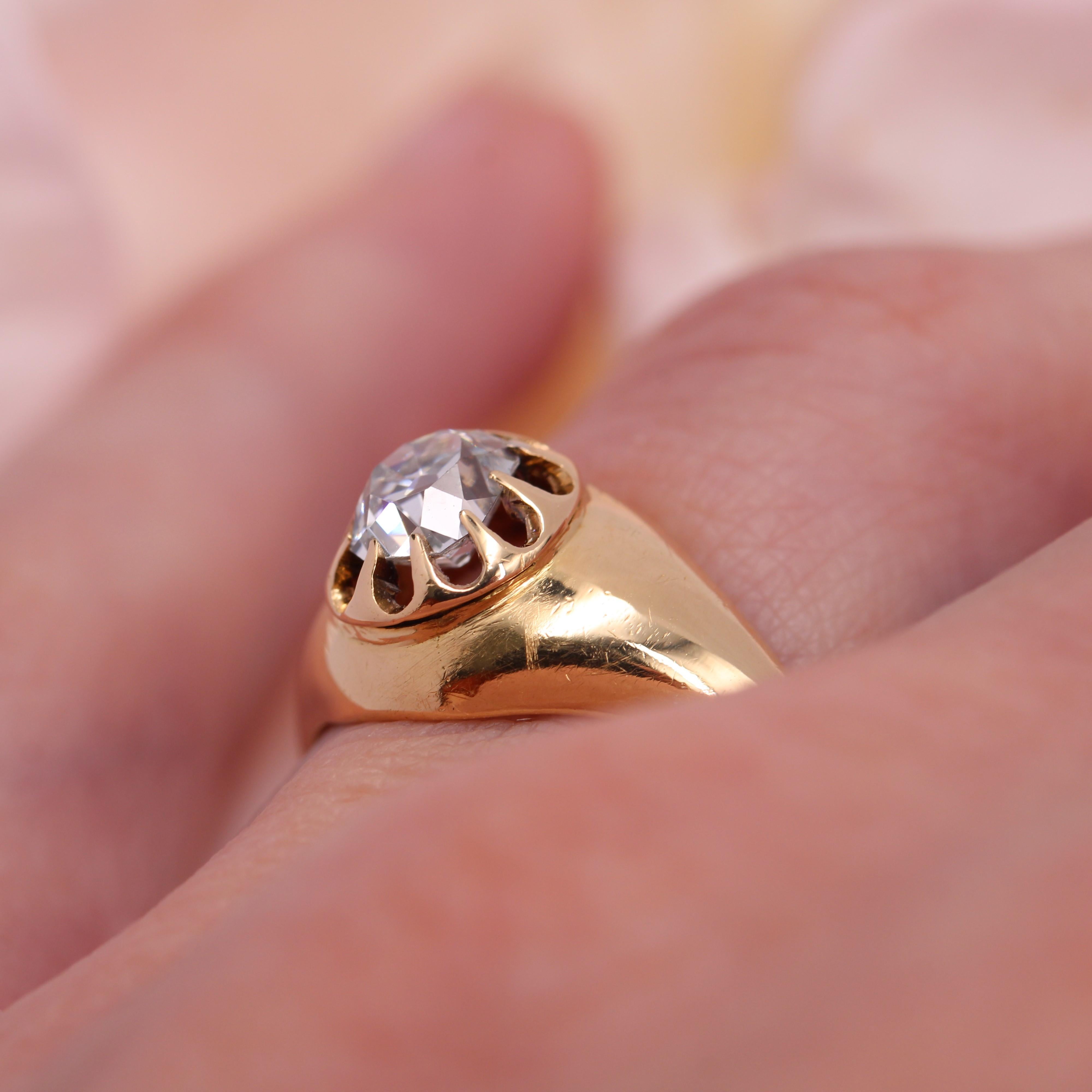 20th Century Diamond 18 Karat Yellow Gold Solitaire Bangle Ring For Sale 9