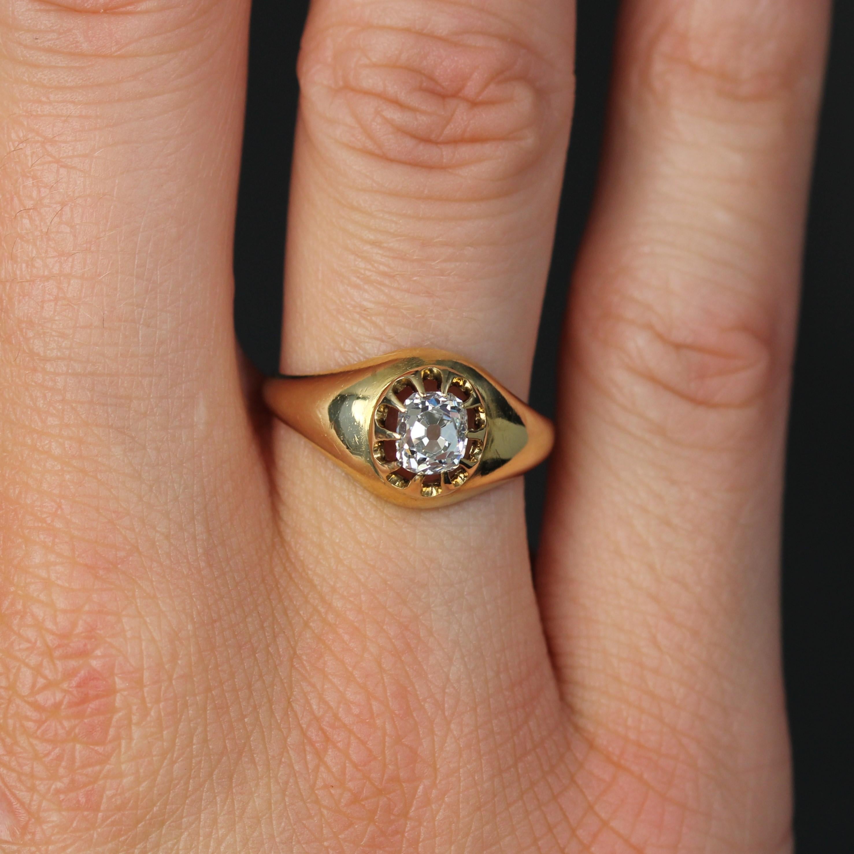 Women's or Men's 20th Century Diamond 18 Karat Yellow Gold Solitaire Bangle Ring For Sale
