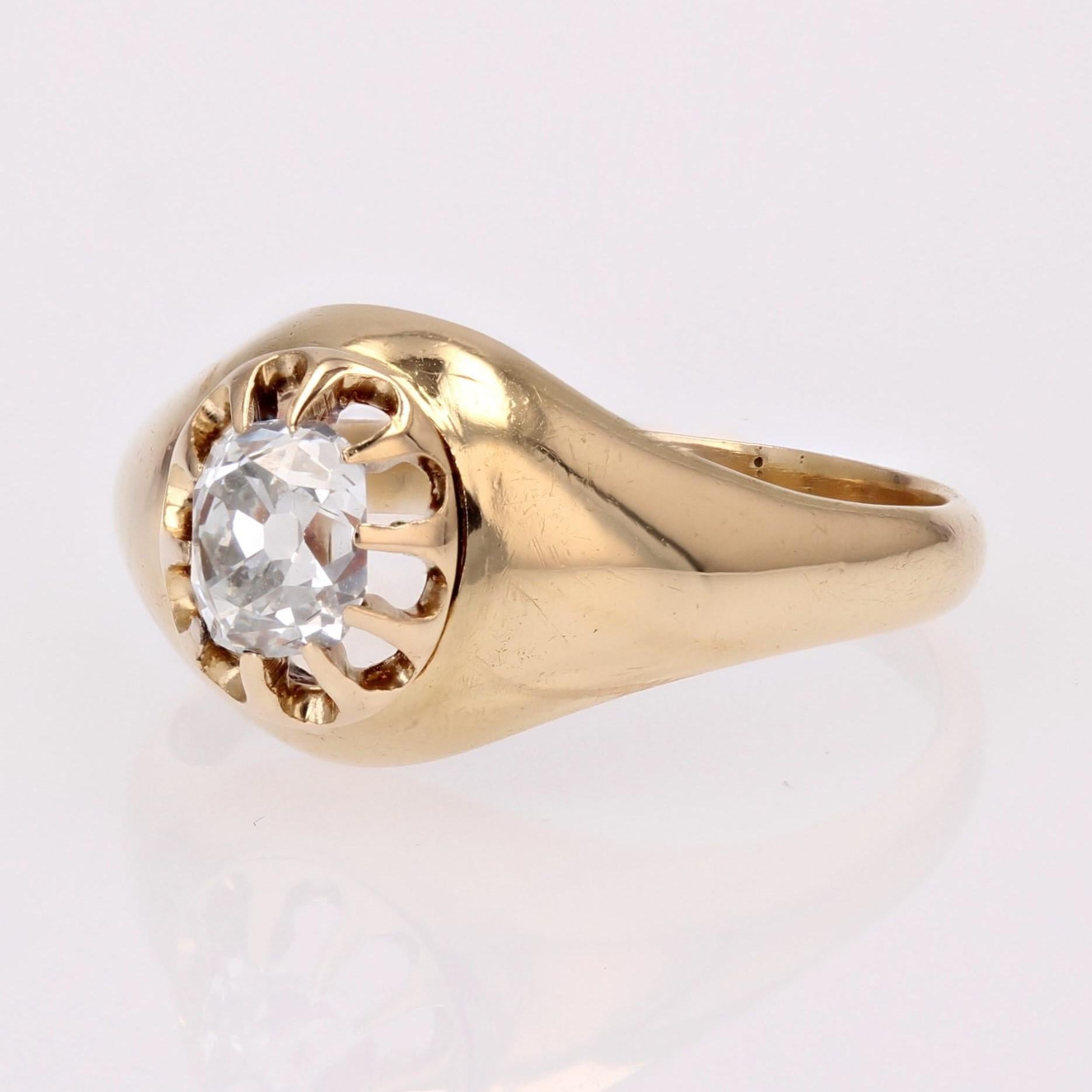 20th Century Diamond 18 Karat Yellow Gold Solitaire Bangle Ring For Sale 3