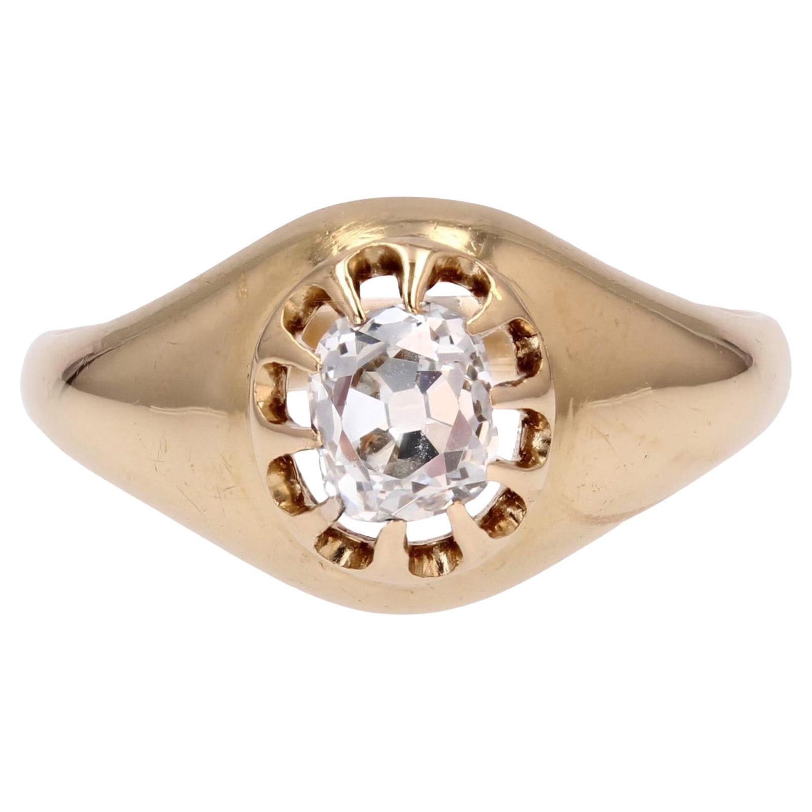 Bague solitaire en or jaune 18 carats avec diamant du 20e siècle