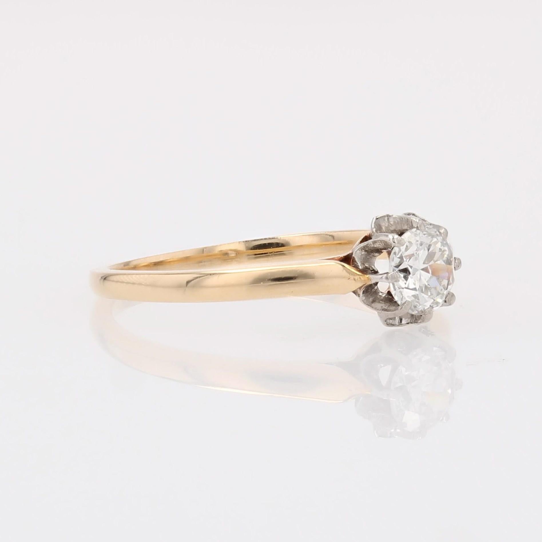 Bague solitaire en or jaune 18 carats avec diamant du 20e siècle Bon état - En vente à Poitiers, FR