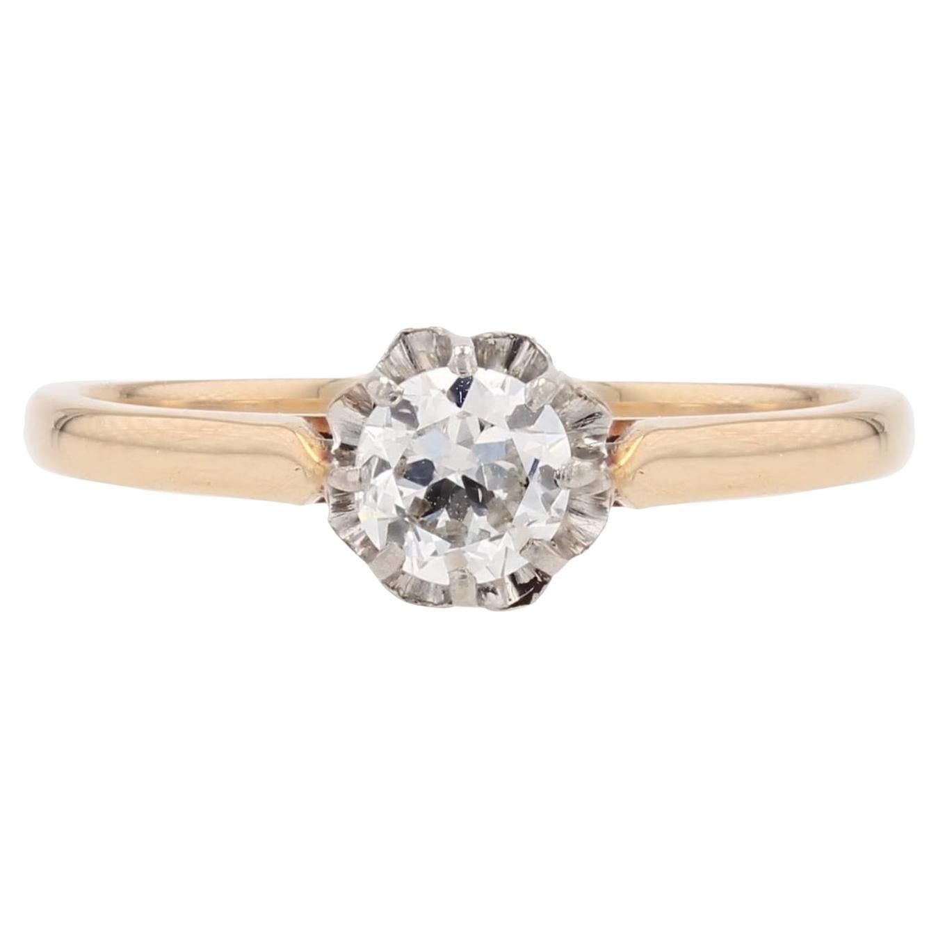 Bague solitaire en or jaune 18 carats avec diamant du 20e siècle en vente