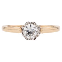 Bague solitaire en or jaune 18 carats avec diamant du 20e siècle