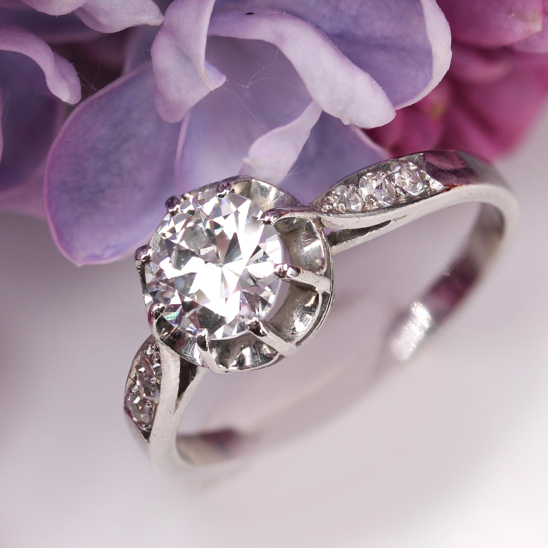 20th Century Diamond Platinum Solitaire Ring For Sale 4