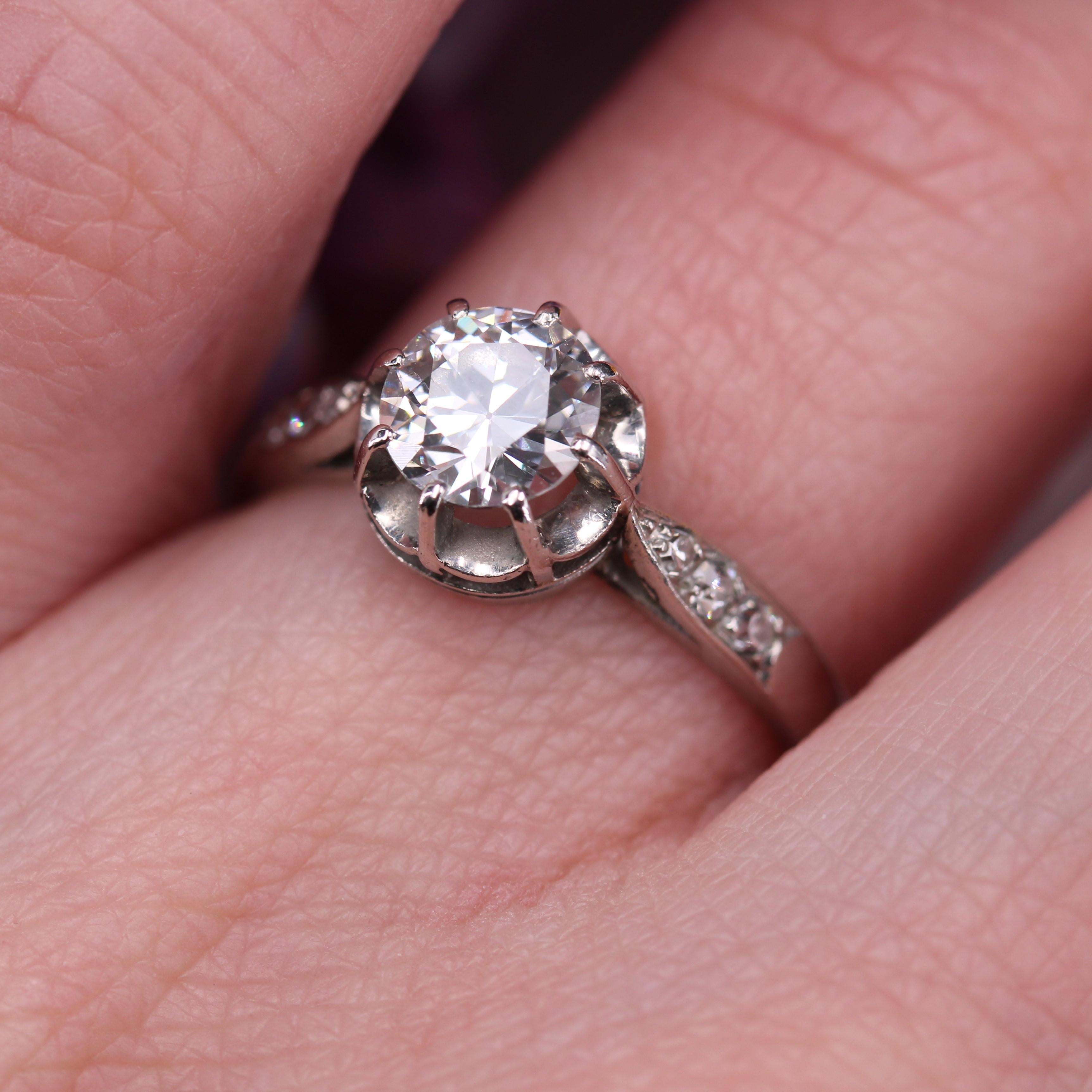 20th Century Diamond Platinum Solitaire Ring For Sale 7