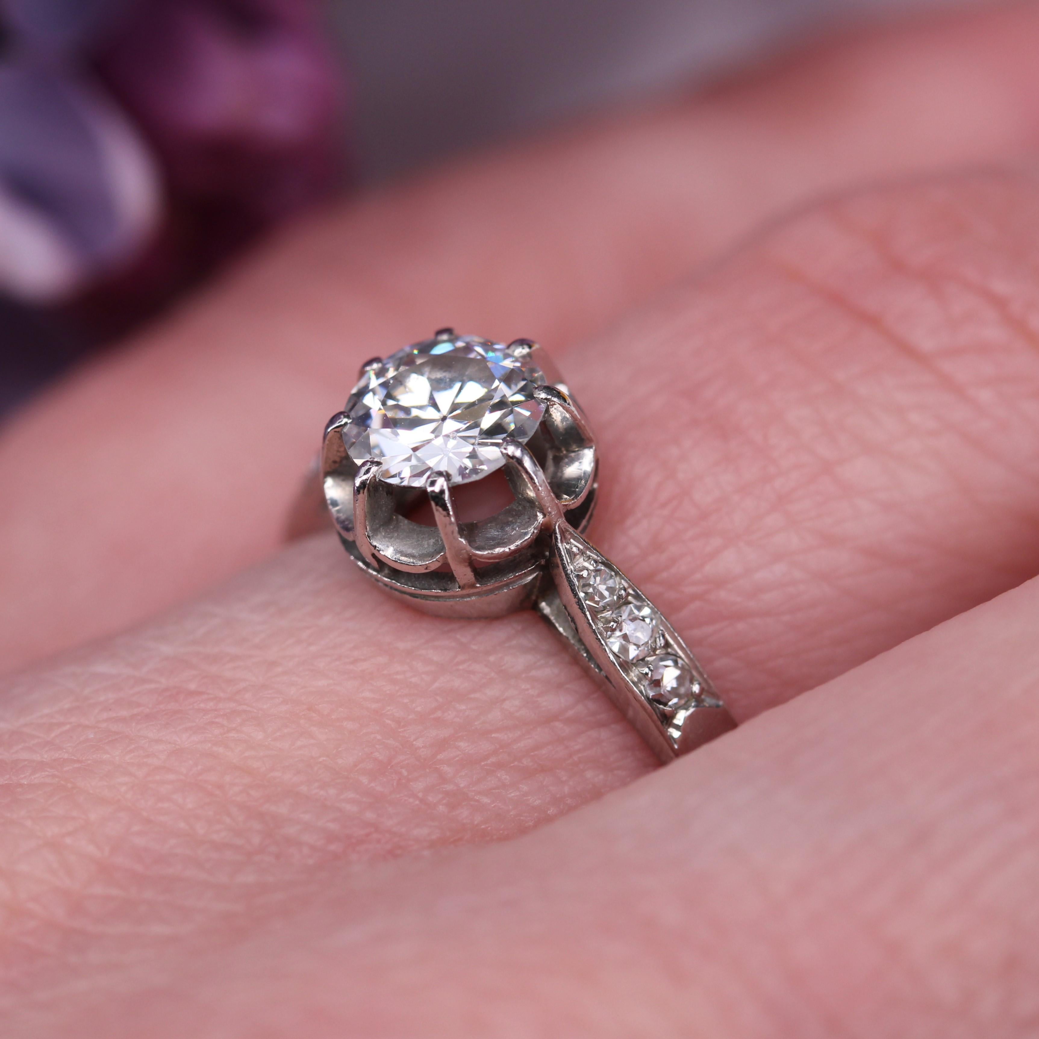 20th Century Diamond Platinum Solitaire Ring For Sale 8