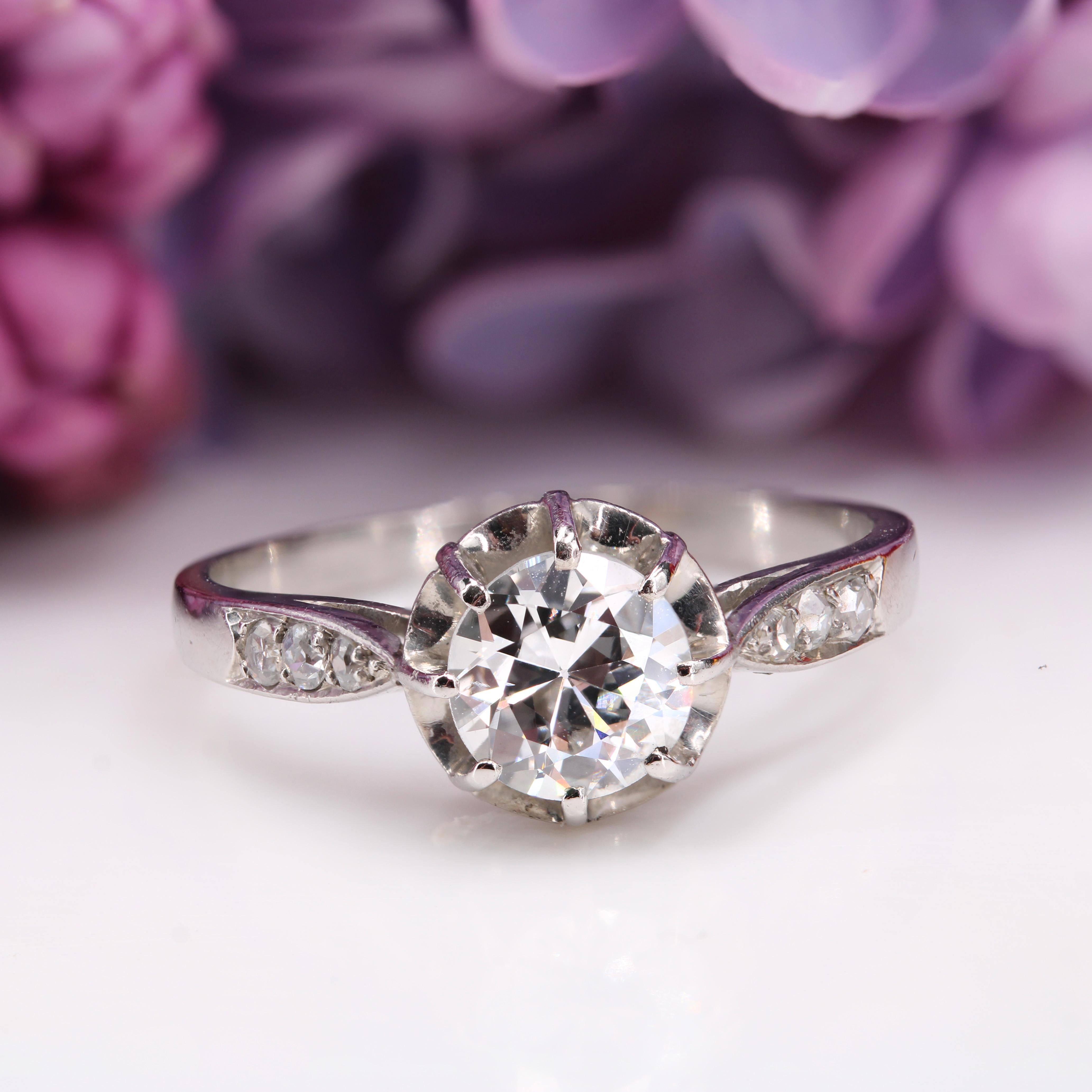 Belle Époque 20th Century Diamond Platinum Solitaire Ring For Sale