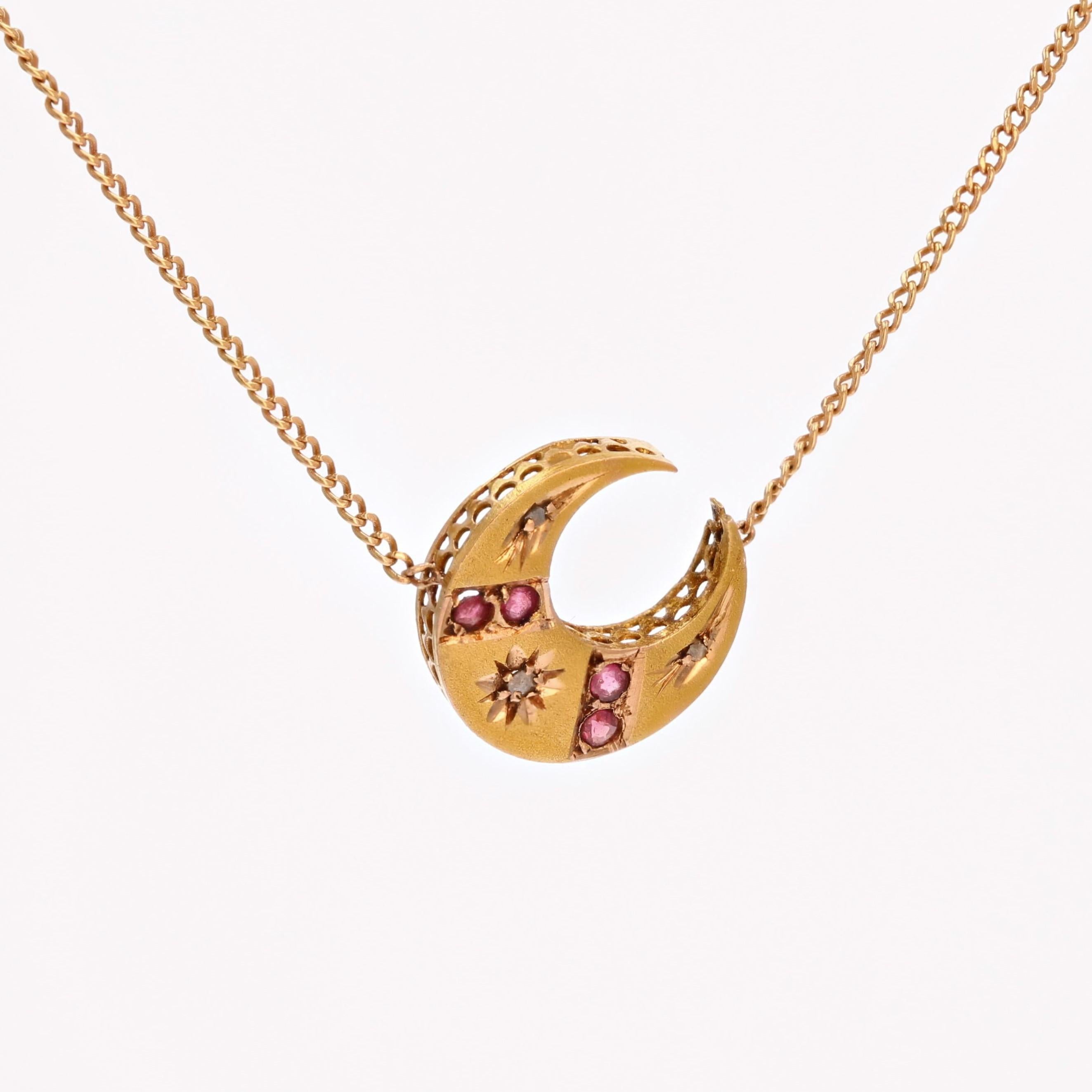 Rose Cut 20th Century Diamonds 18 K Yellow Gold Crescent Moon Pattern Necklace For Sale