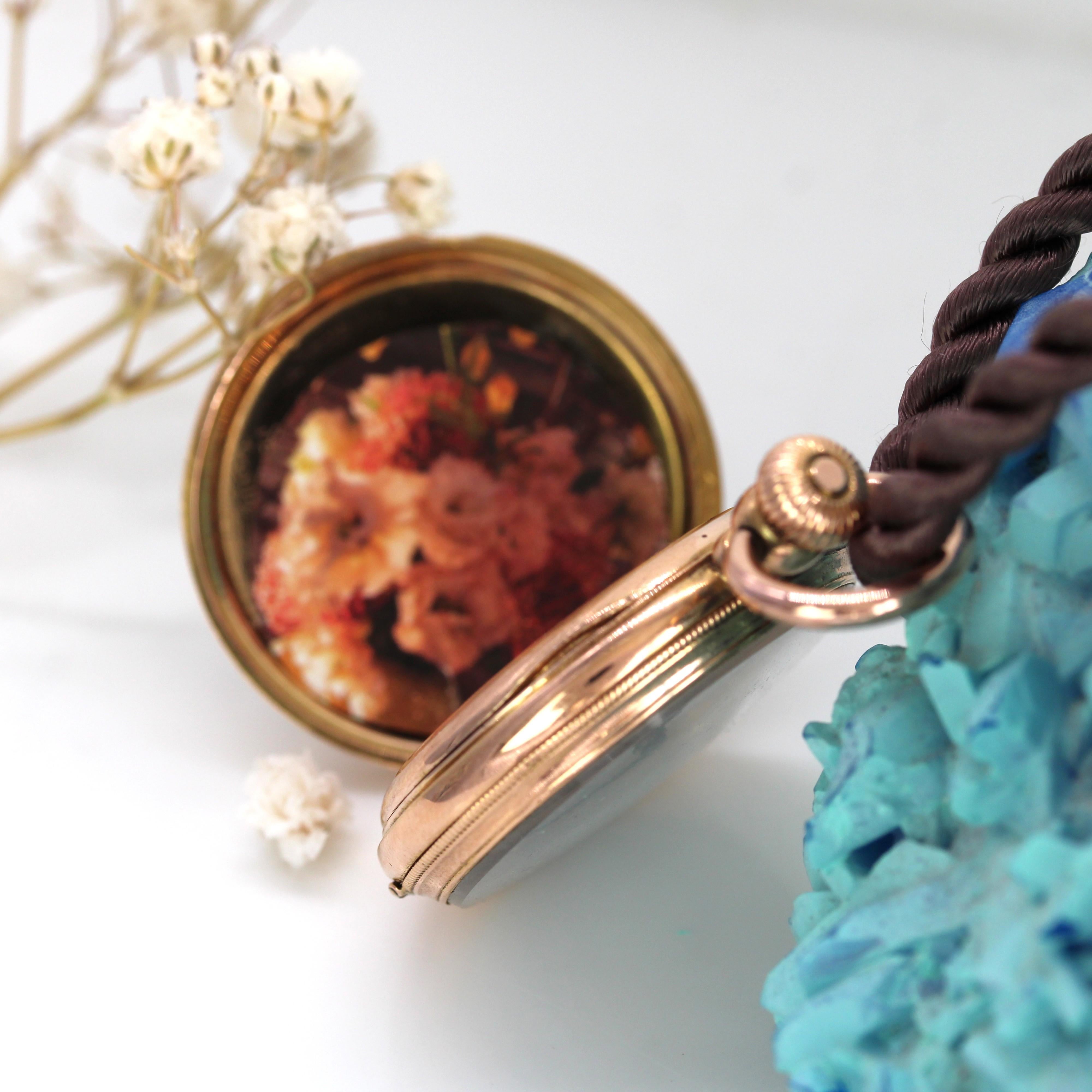 20. Jahrhundert Diamanten 18 Karat Rose Gold Schwarz Emaille Stern Taschenuhr Anhänger im Angebot 7
