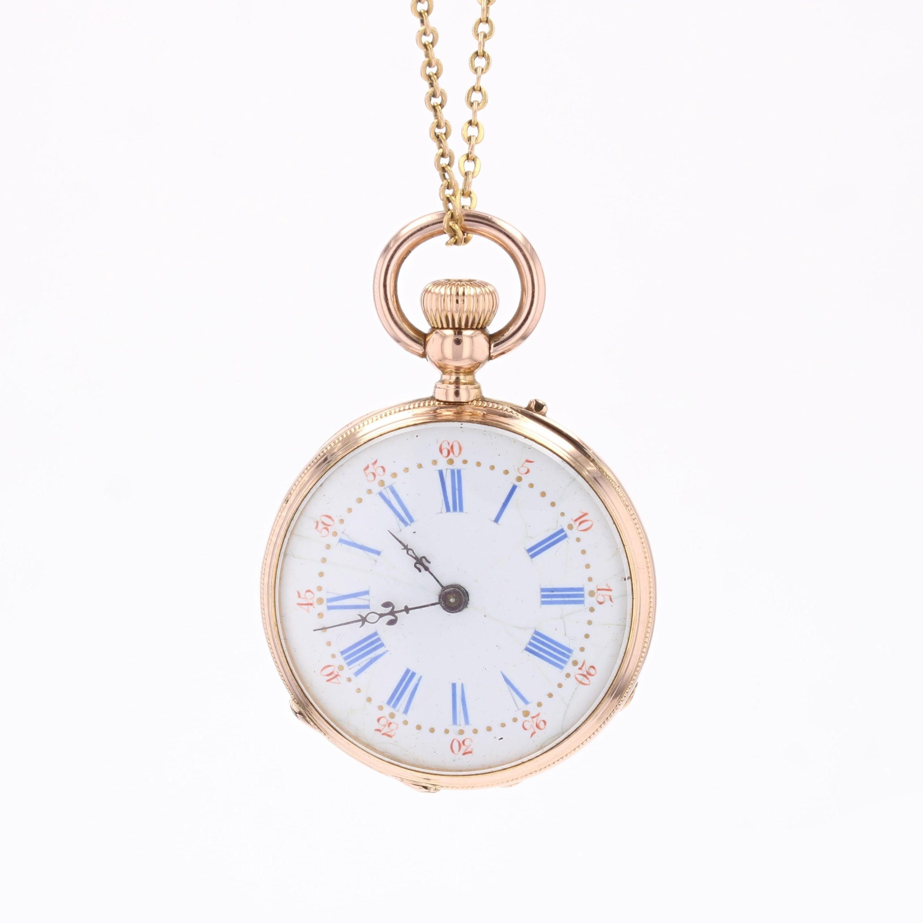 20. Jahrhundert Diamanten 18 Karat Rose Gold Schwarz Emaille Stern Taschenuhr Anhänger (Belle Époque) im Angebot