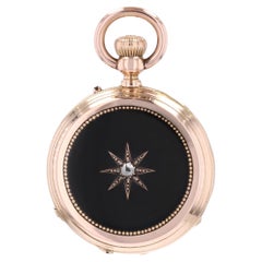 20th Century Diamonds 18 Karat Rose Gold Black Enamel Star Pocket Watch Pendant