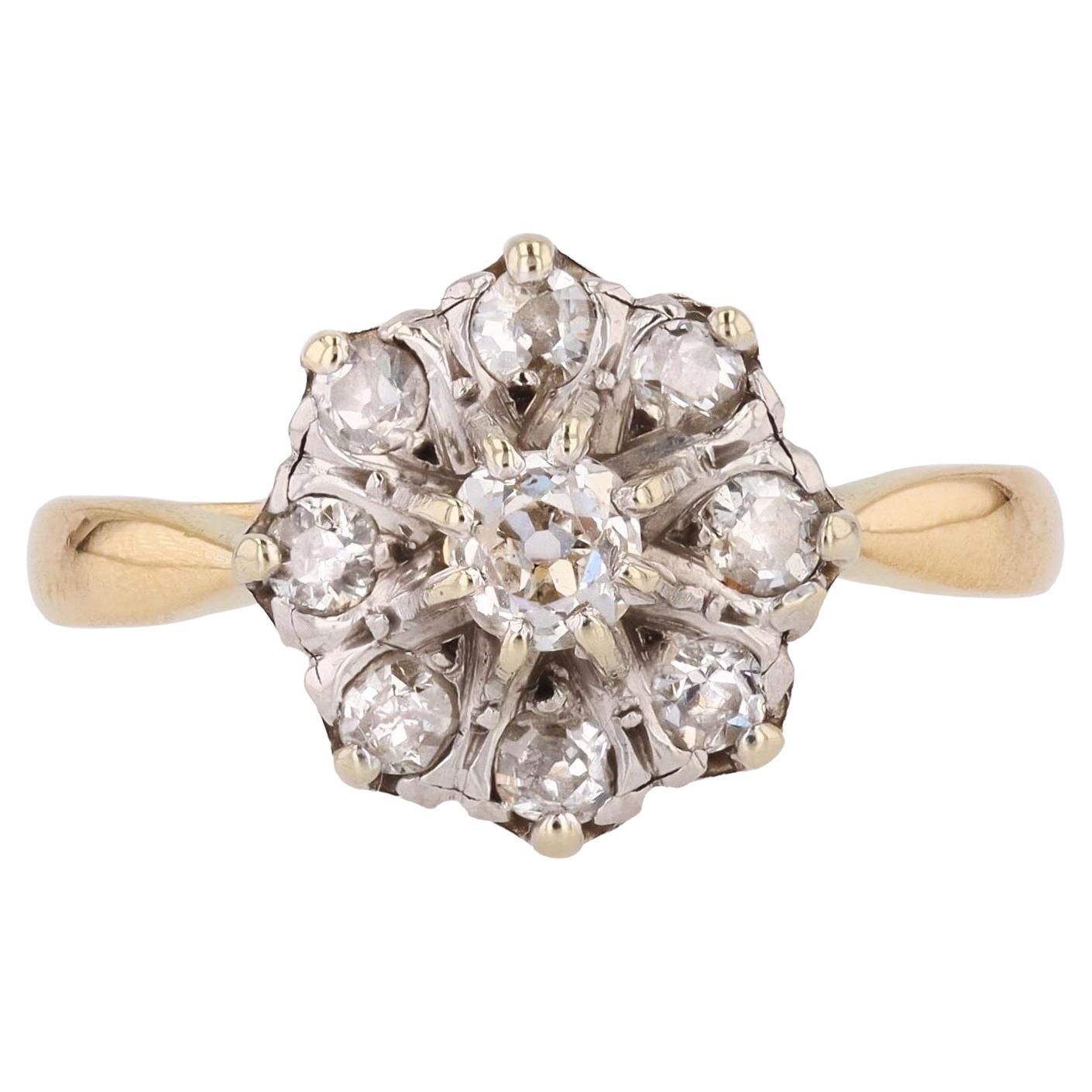 20th Century Diamonds 18 Karat Yellow Gold Flower Ring For Sale