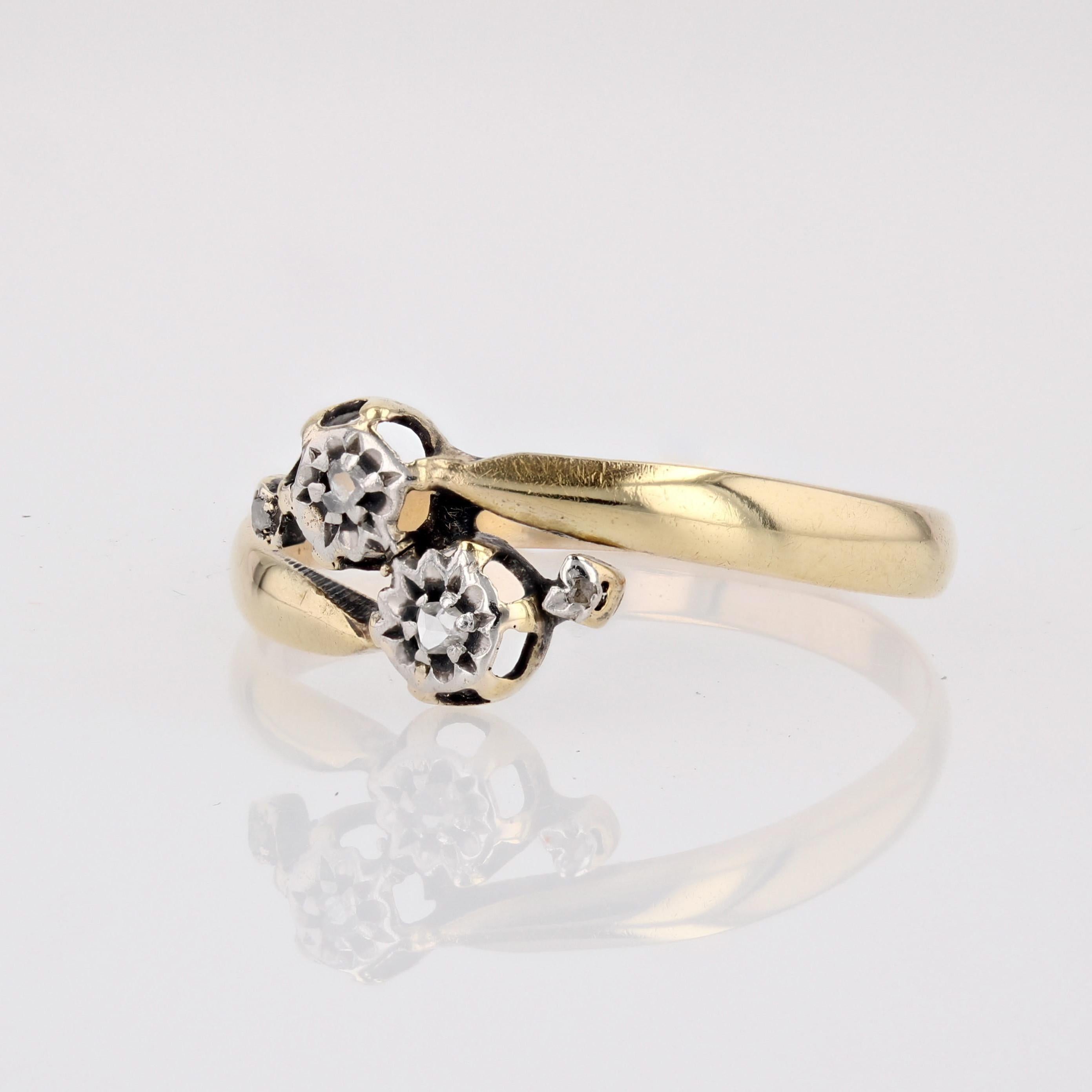 Belle Époque 20th Century Diamonds 18 Karat Yellow Gold You and Me Ring For Sale