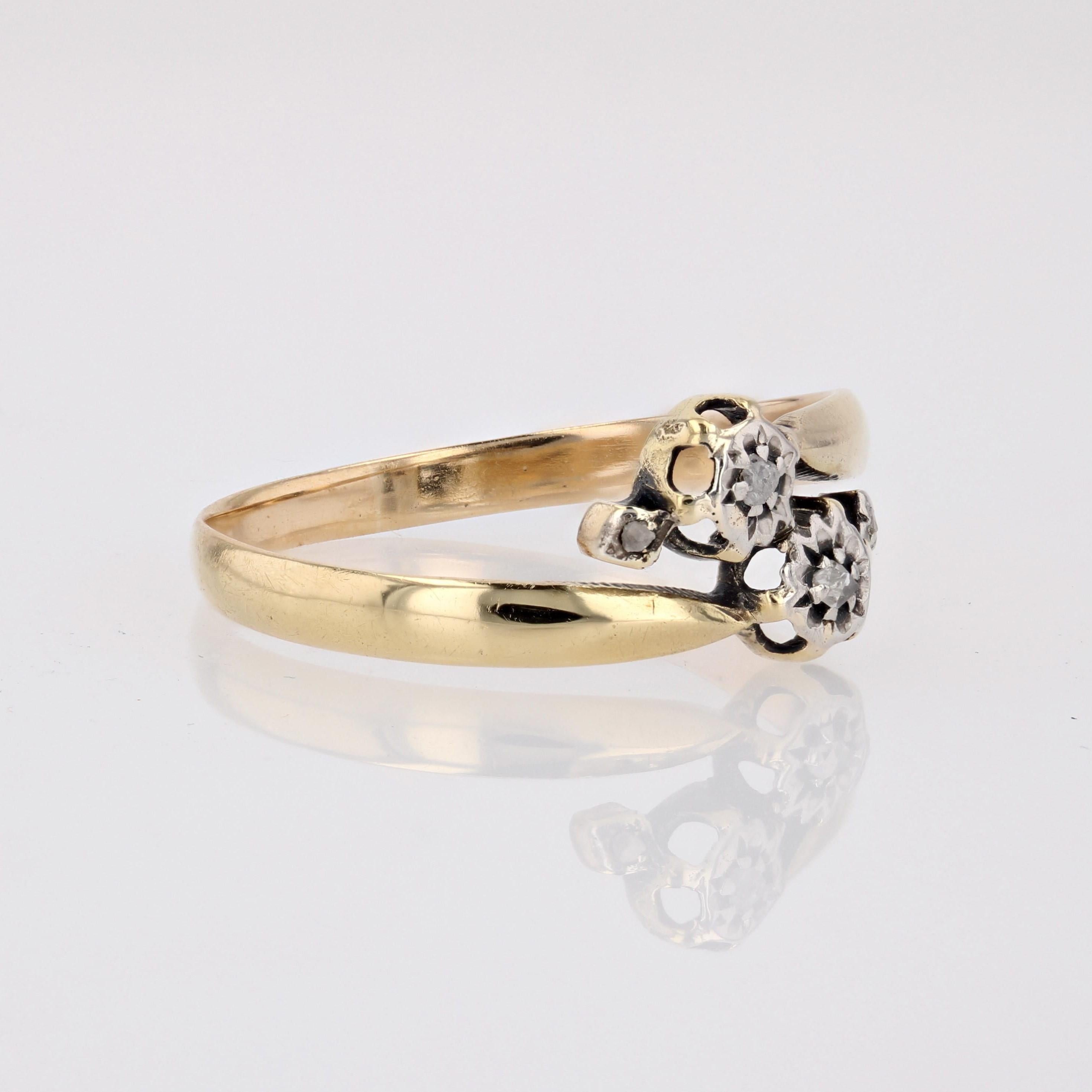 Rose Cut 20th Century Diamonds 18 Karat Yellow Gold You and Me Ring For Sale
