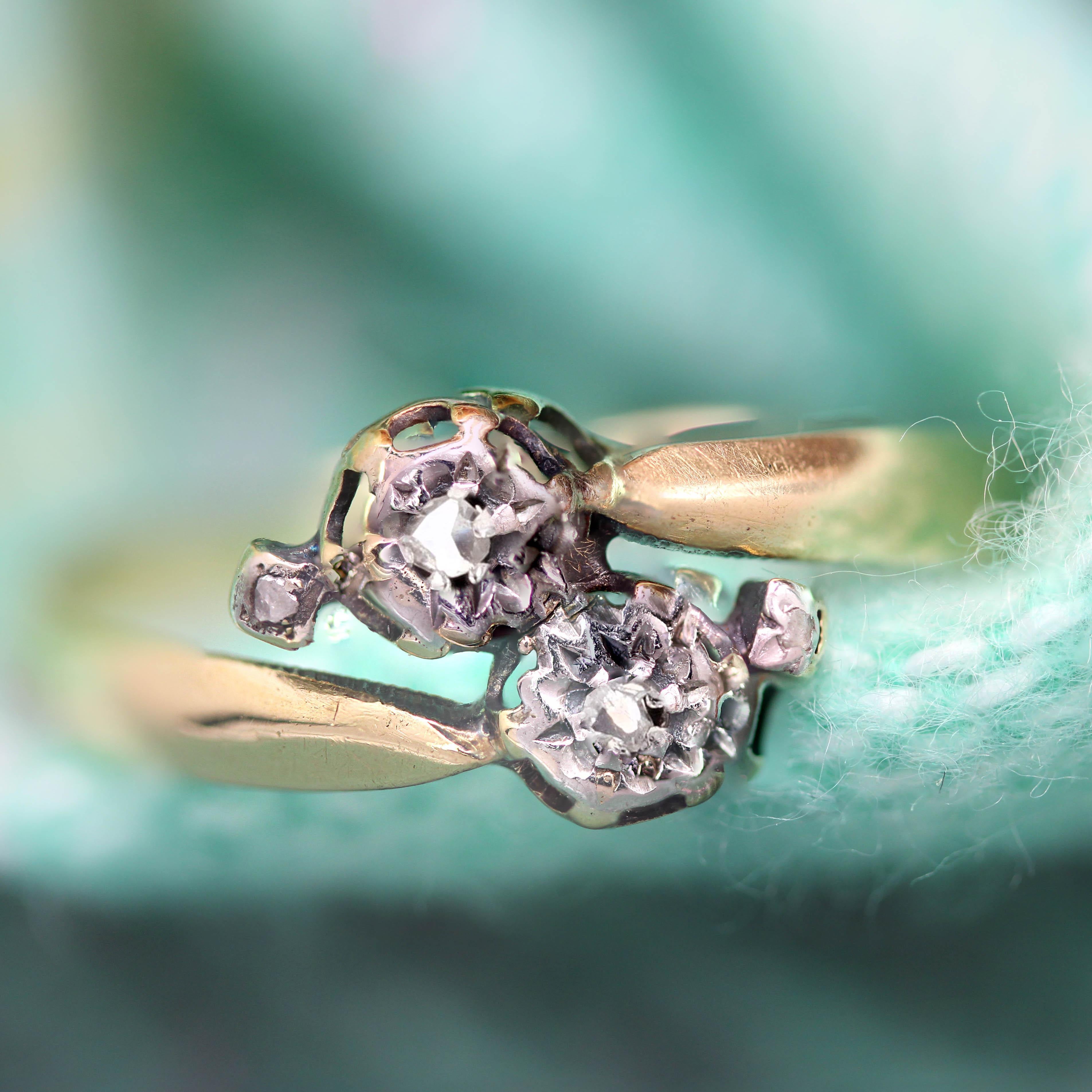 Women's 20th Century Diamonds 18 Karat Yellow Gold You and Me Ring For Sale