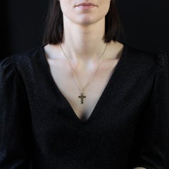 20th Century Diamonds Ruby 18 Karat Yellow Gold Cross Pendant