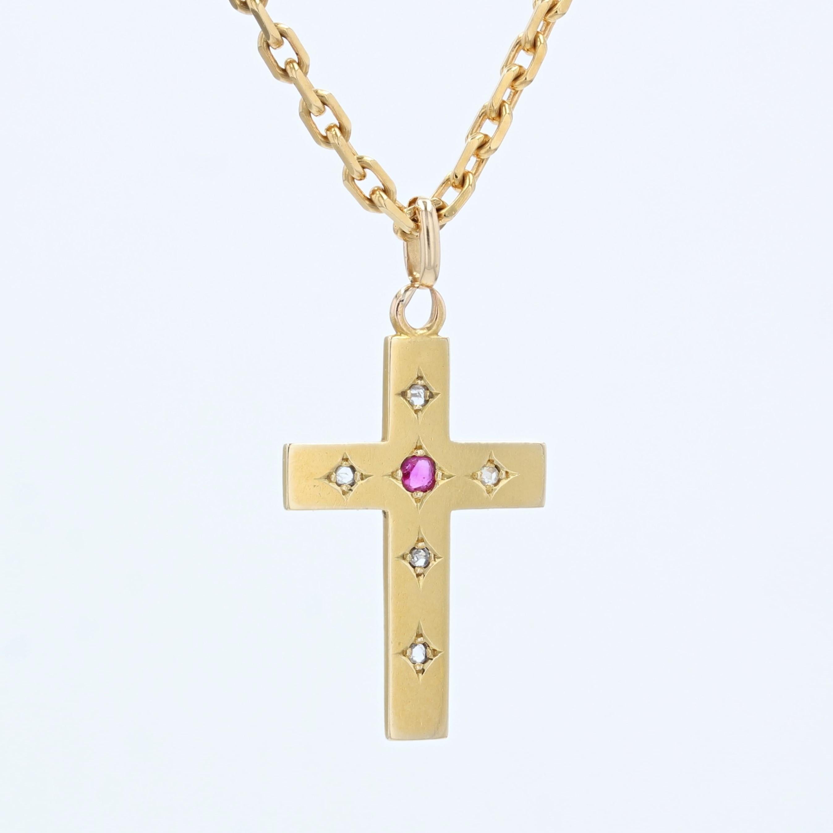 Women's 20th Century Diamonds Ruby 18 Karat Yellow Gold Cross Pendant For Sale