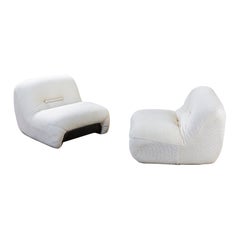 Retro 20th Century, Diego Mattu Pair of Armchairs Model Malù for 1p in White Fabric
