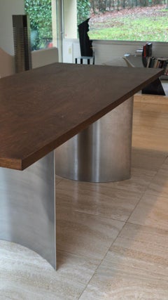 20th Century Dining Table - Unique Custom-Made Piece Oak Veneer & Brushed Steel