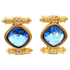 20th Century Dior Style Gold Plate & Austrian Crystal Pair Of Earrings