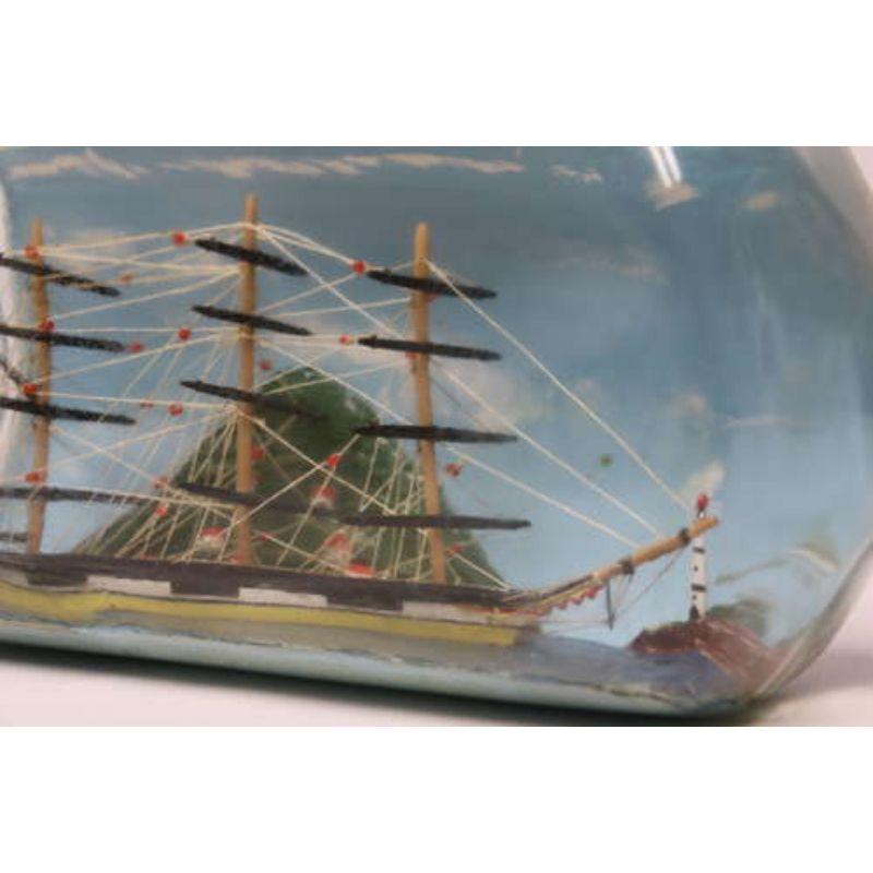 20th Century Diorama Folk Art Three Mast Model Ship in a Bottle English, C 1930 For Sale 2