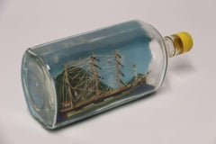 20th Century Diorama Folk Art Three Mast Model Ship in a Bottle English, C 1930