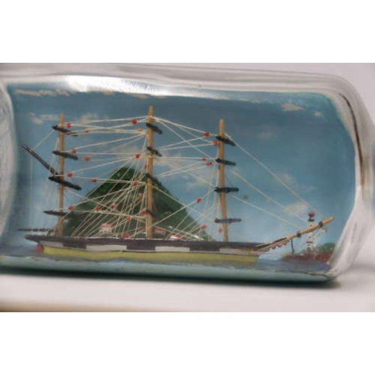 20th Century Diorama Folk Art Three Mast Model Ship in a Bottle English