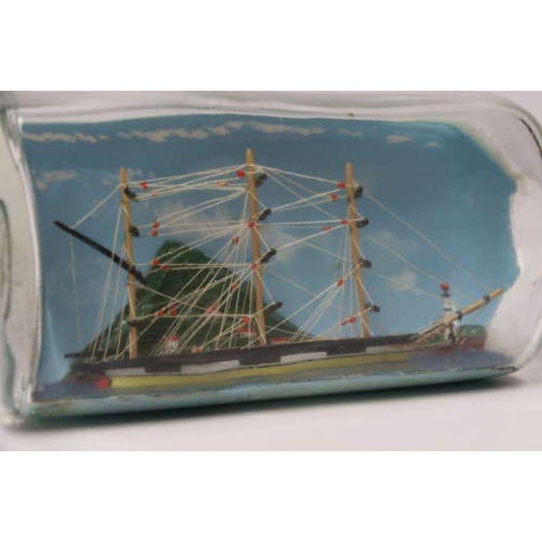 20th Century Diorama Folk Art Three Mast Model Ship in a Bottle English