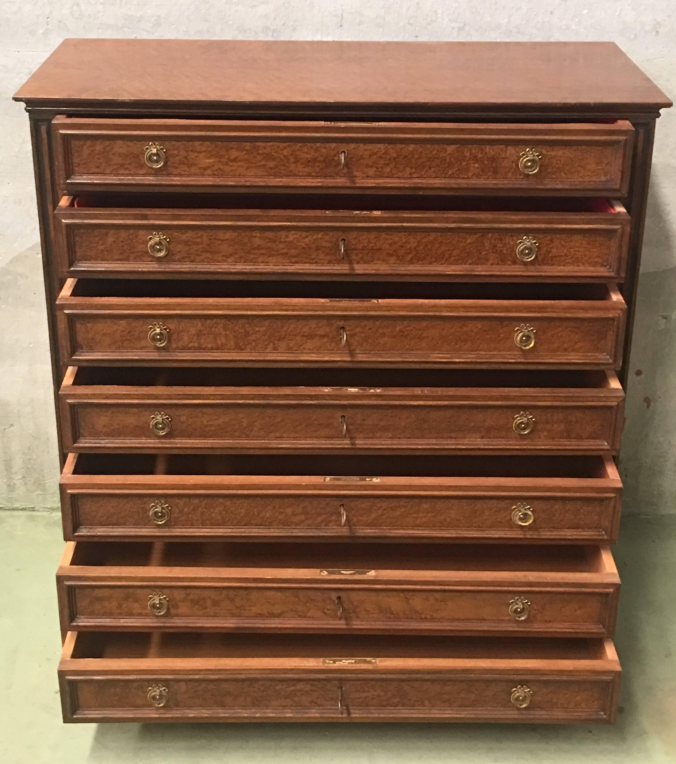 French 20th Century Directoire-Style Chest of Seven Drawers with Bronze Pulls, France For Sale