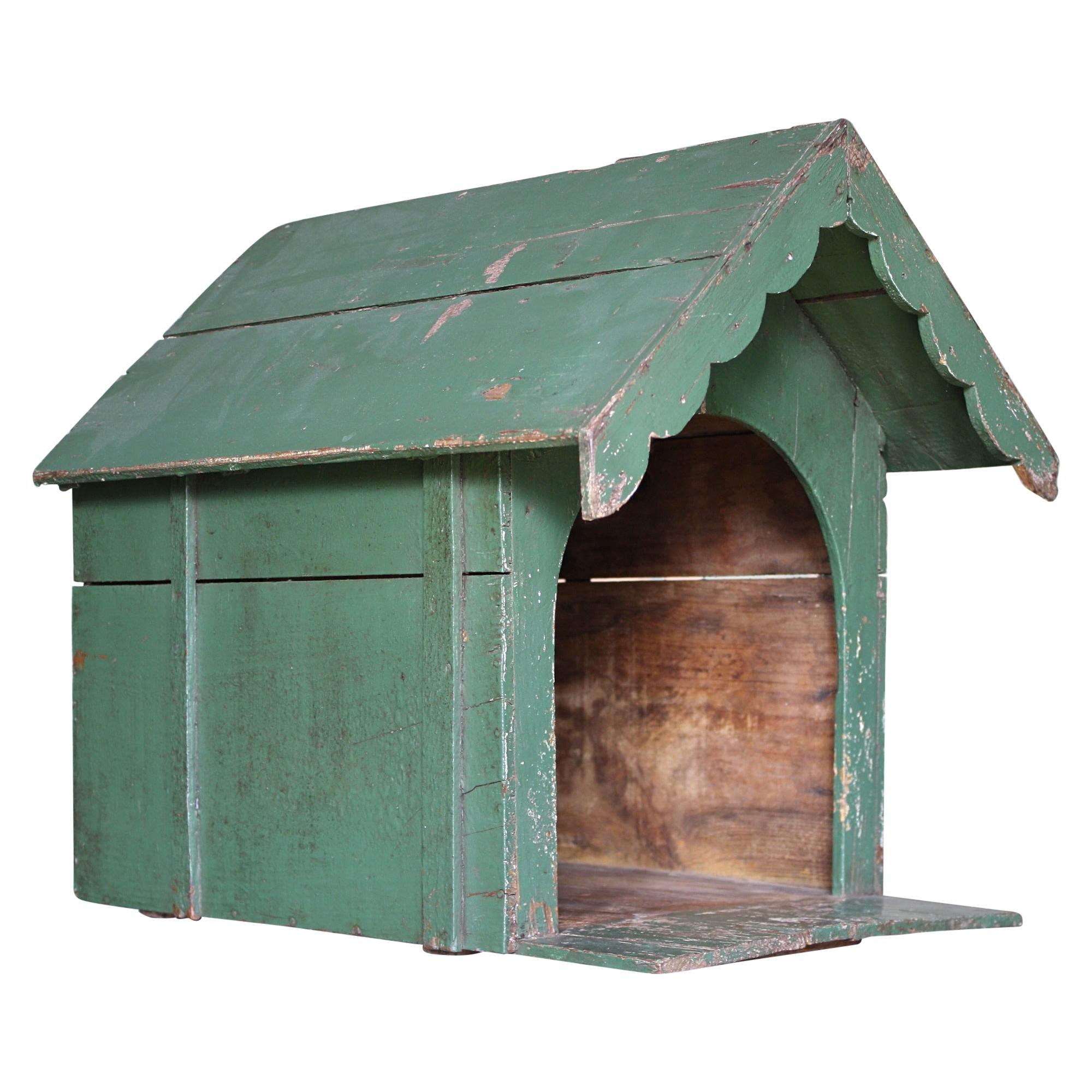 20th Century Dog Pet Kennel Bed in Original Green Paint