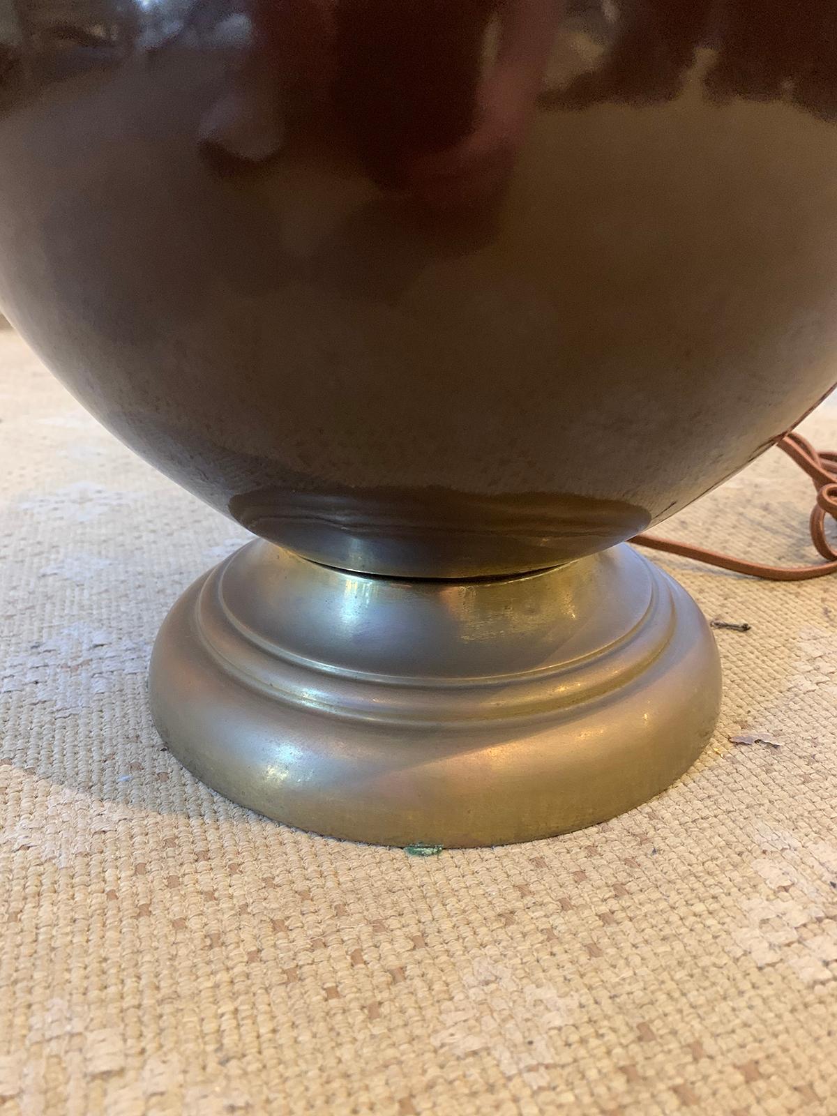 20th Century Double Gourd Chocolate Colored Porcelain Lamp 7