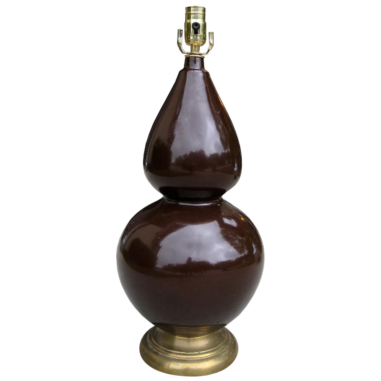20th Century Double Gourd Chocolate Colored Porcelain Lamp