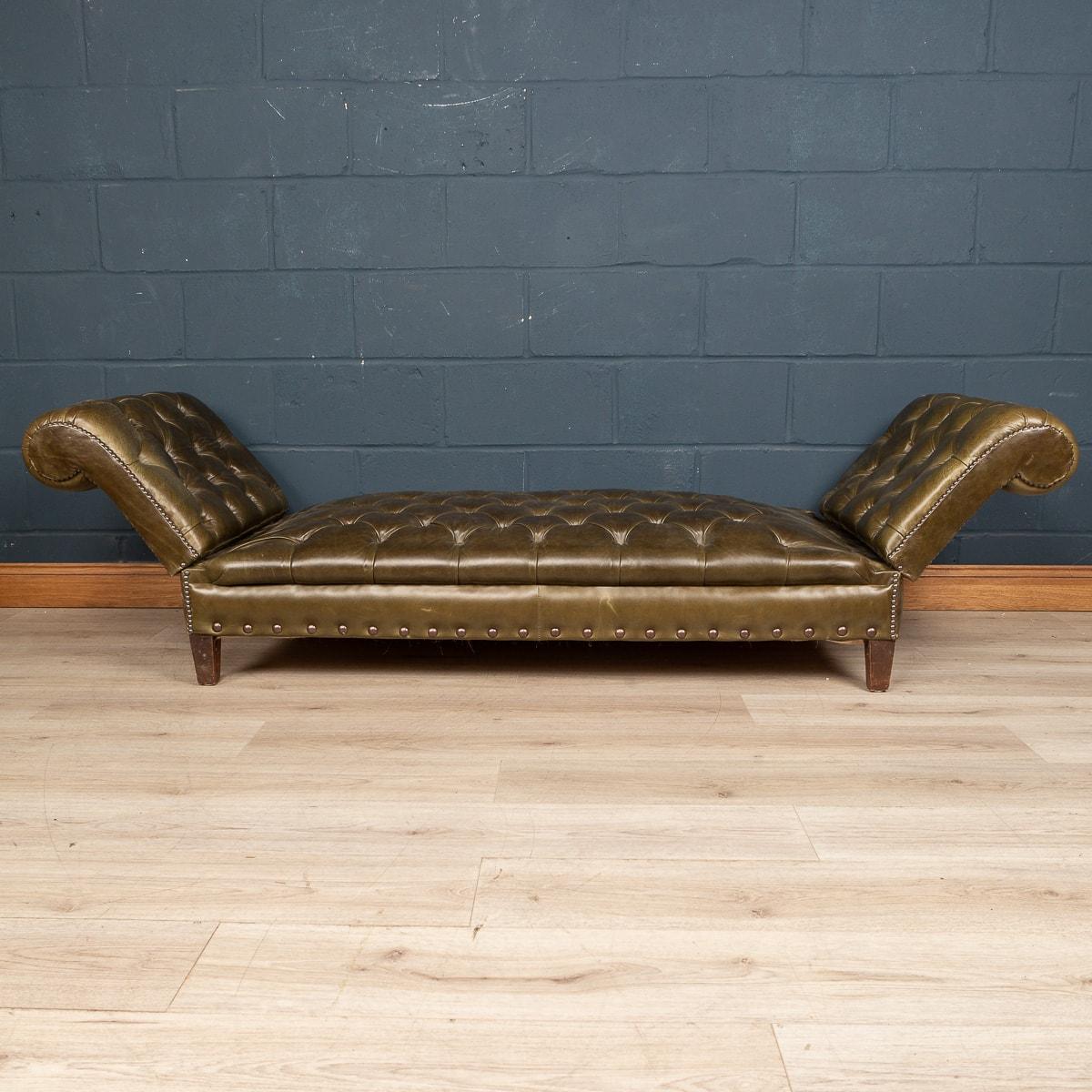 Chesterfield 20th Century Drop Arm Leather Day Bed or Window Seat, circa 1970