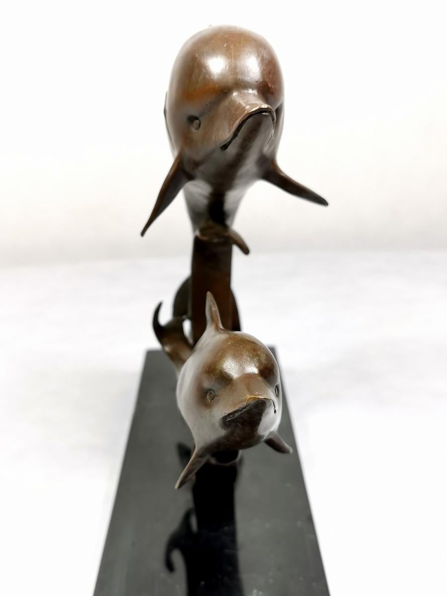 Loet Vanderveen 20th Century Black Marble and Bronze Dutch Dolphins Statue  1