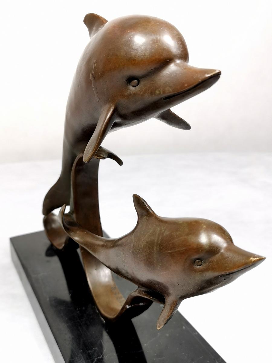 Loet Vanderveen 20th Century Black Marble and Bronze Dutch Dolphins Statue  2