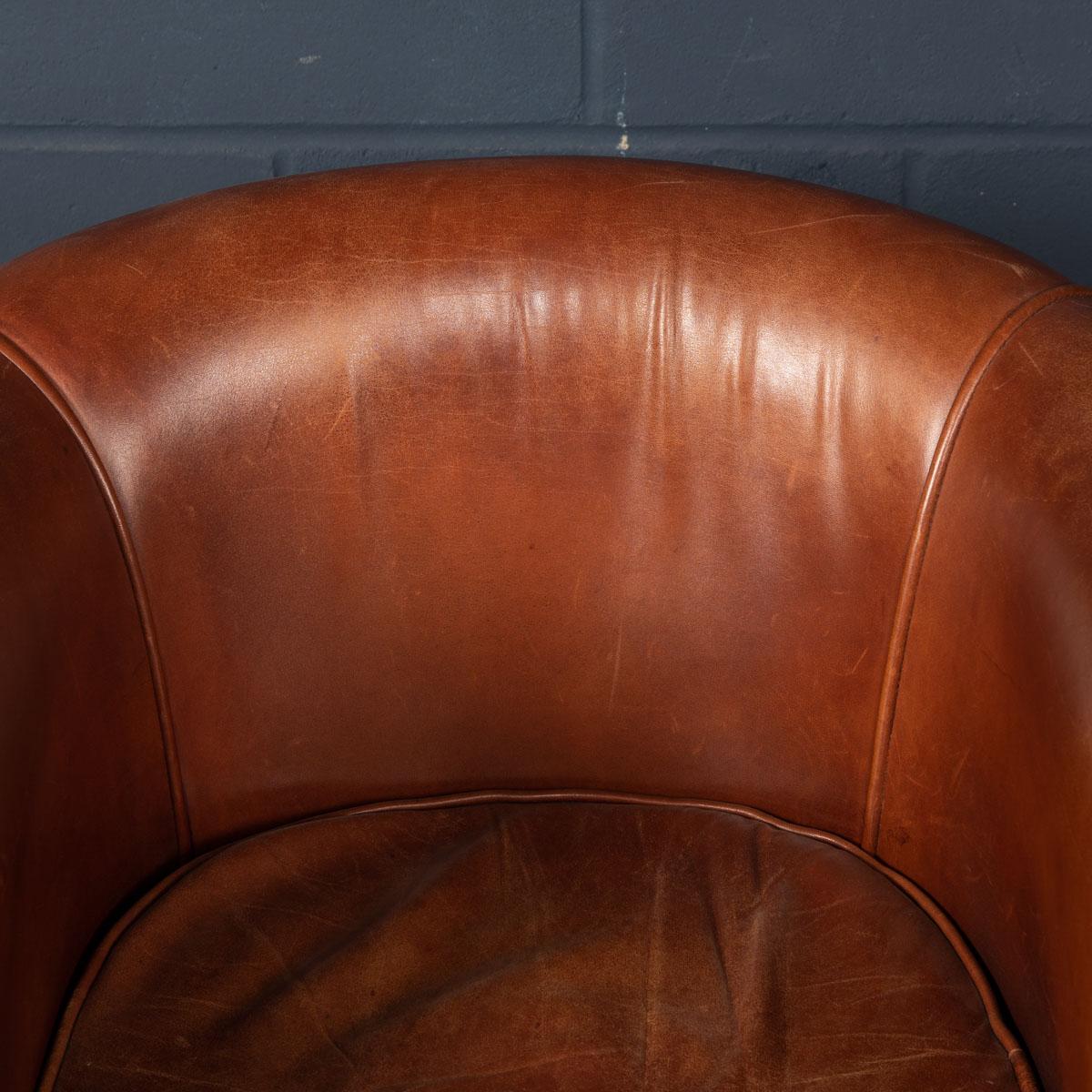 20th Century, Dutch Leather Tub Chair 5