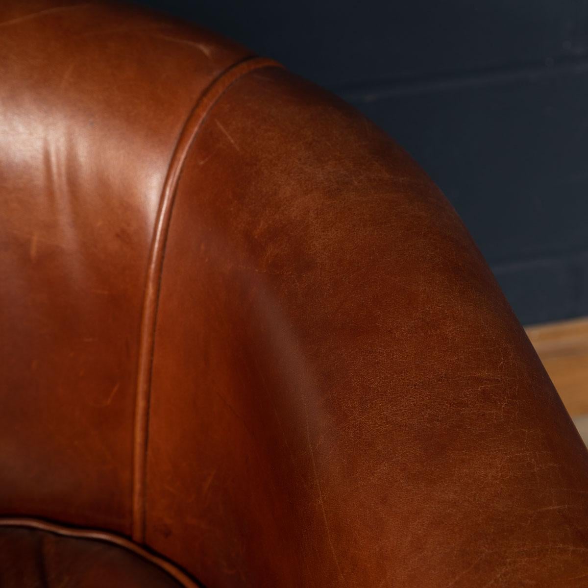 20th Century, Dutch Leather Tub Chair 11