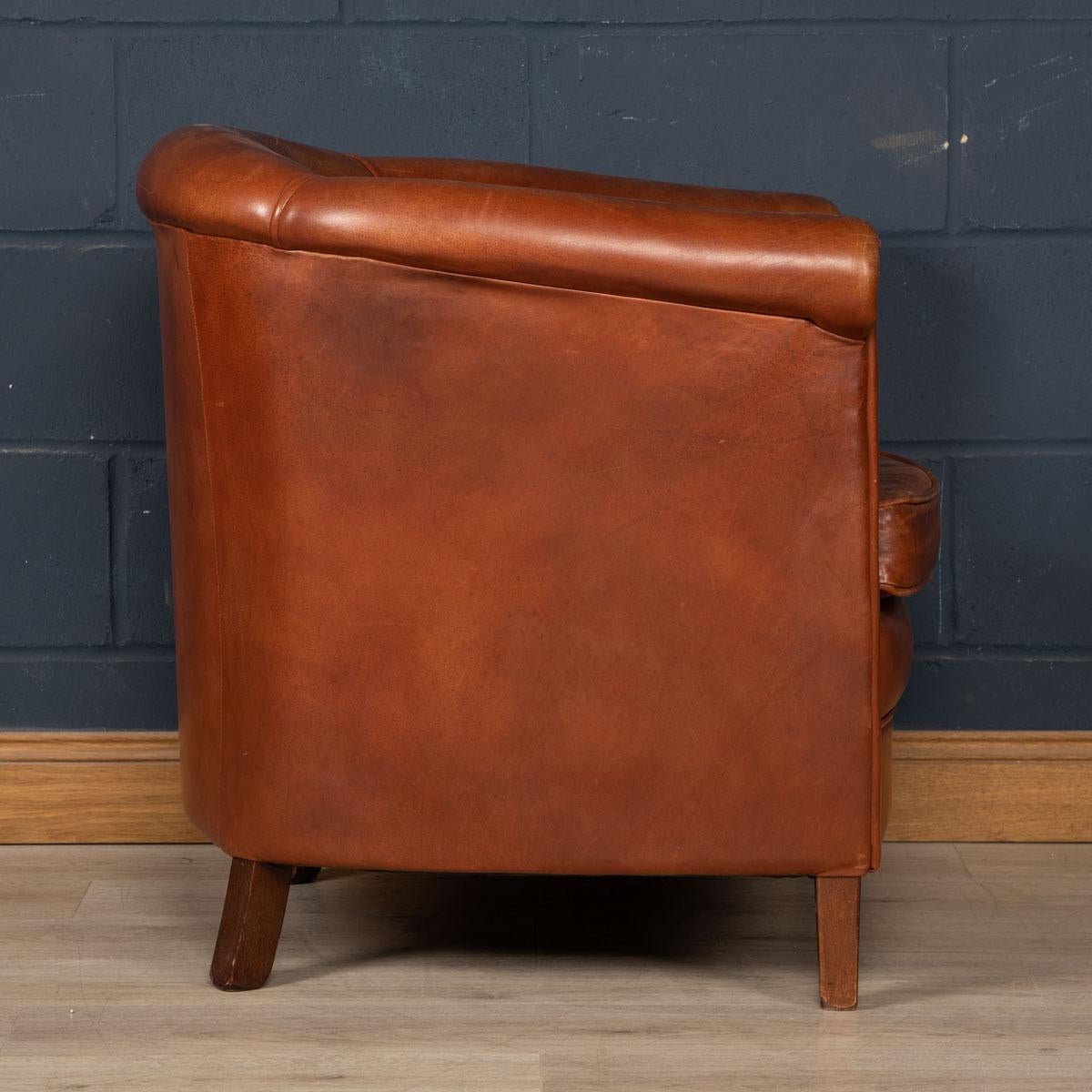 20th Century, Dutch Leather Tub Chair In Good Condition In Royal Tunbridge Wells, Kent