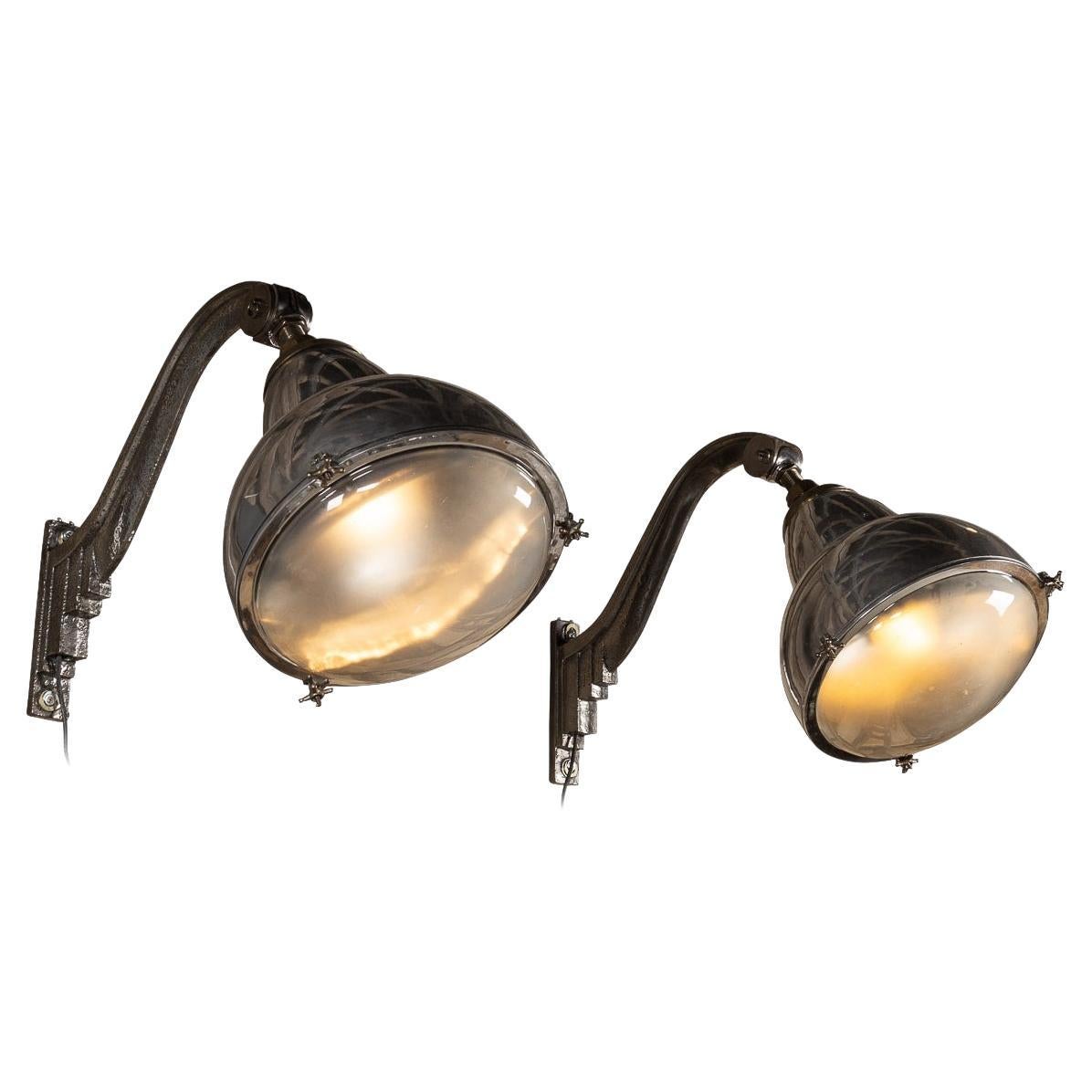 20th Century Dutch Pair Of Polished Metal Outdoor Lamps, c.1920 For Sale