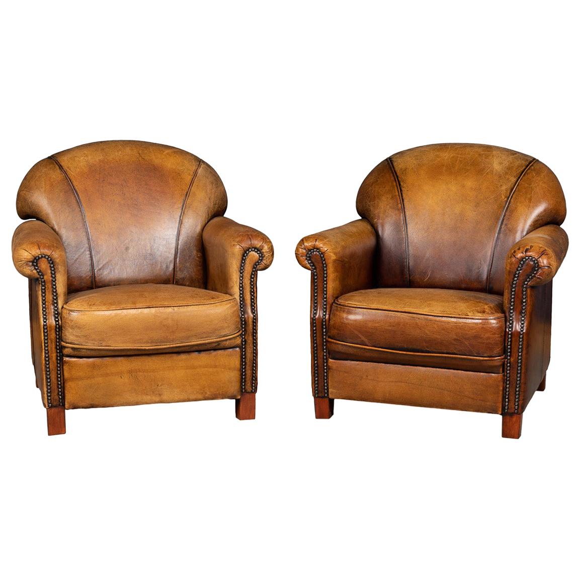 20th Century Dutch Pair of Sheepskin Leather Club Chairs, circa 1980