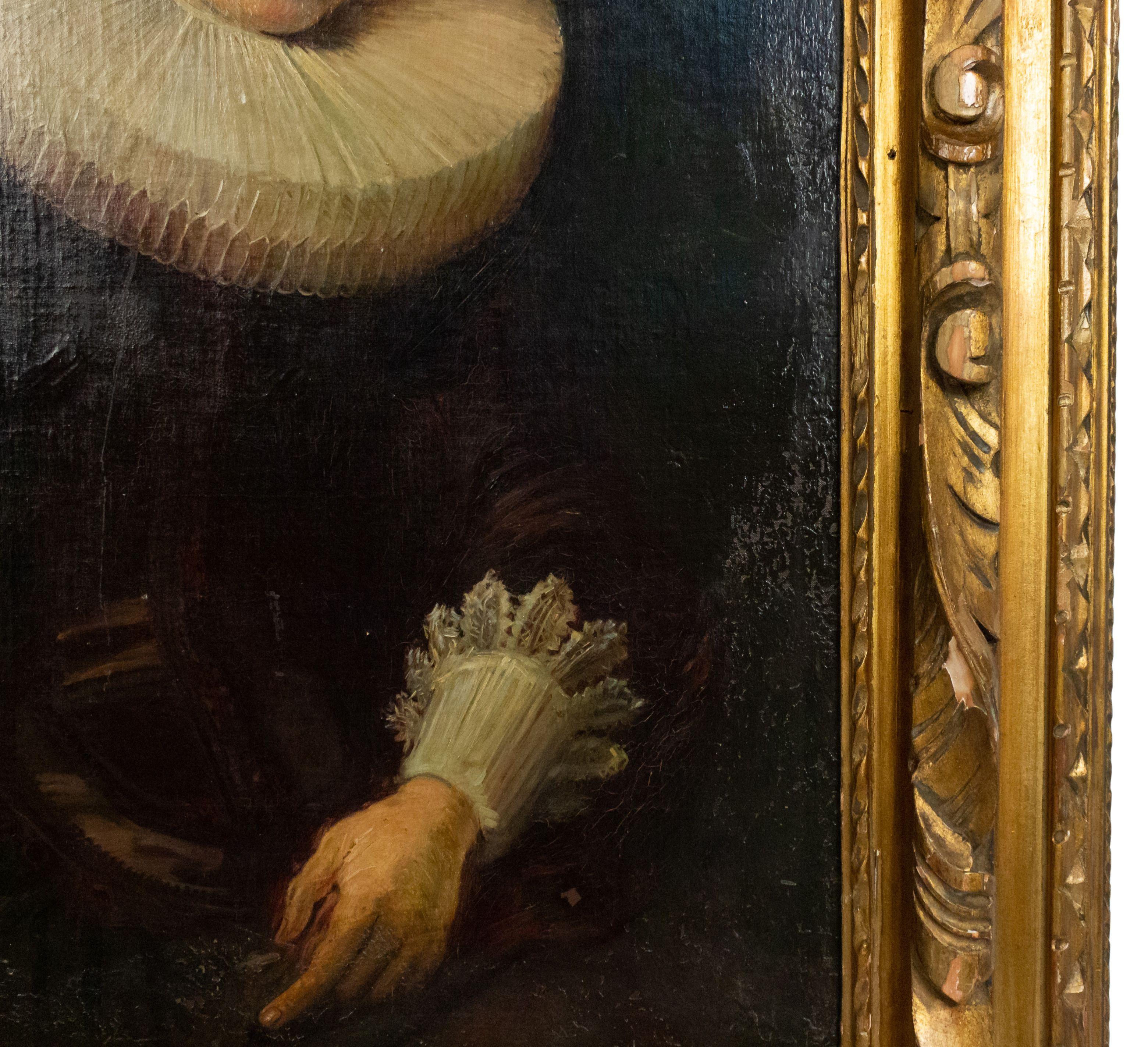 Retrato holandés del siglo XX enmarcado de mujer con bonete y gorguera Lienzo en venta