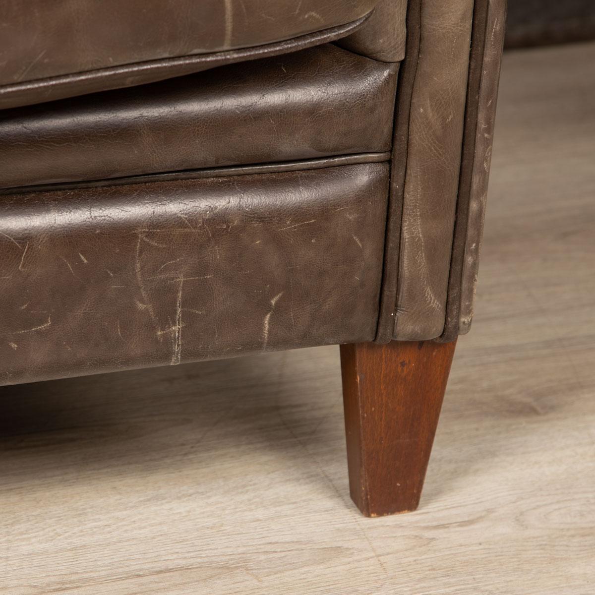 20th Century Dutch Sheepskin Leather Club Chairs For Sale 7