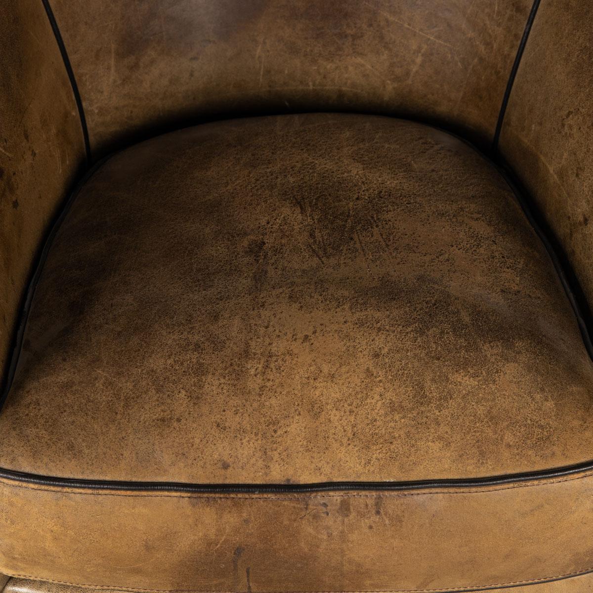 20th Century Dutch Sheepskin Leather Club Chairs 8