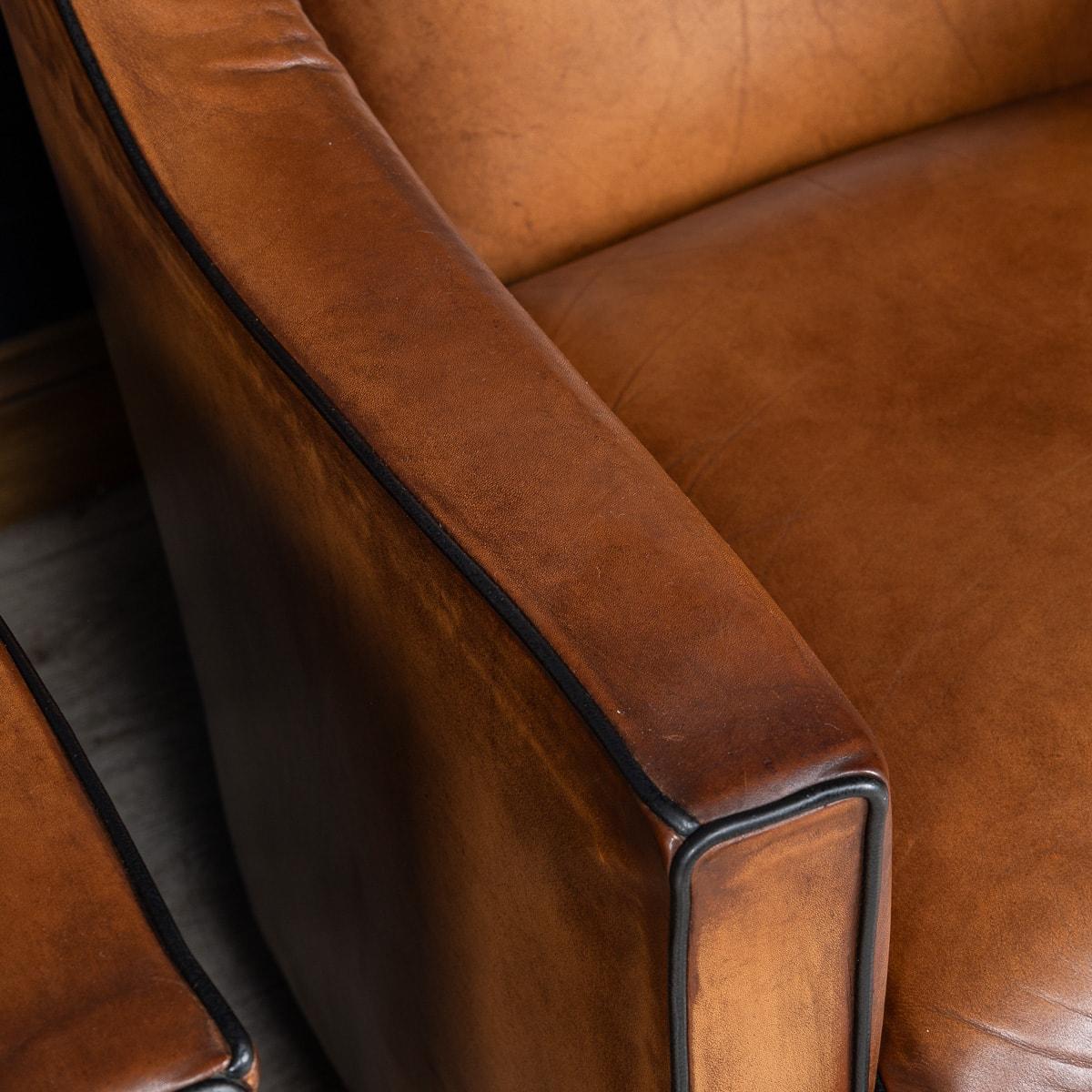 20th Century Dutch Sheepskin Leather Club Chairs 9