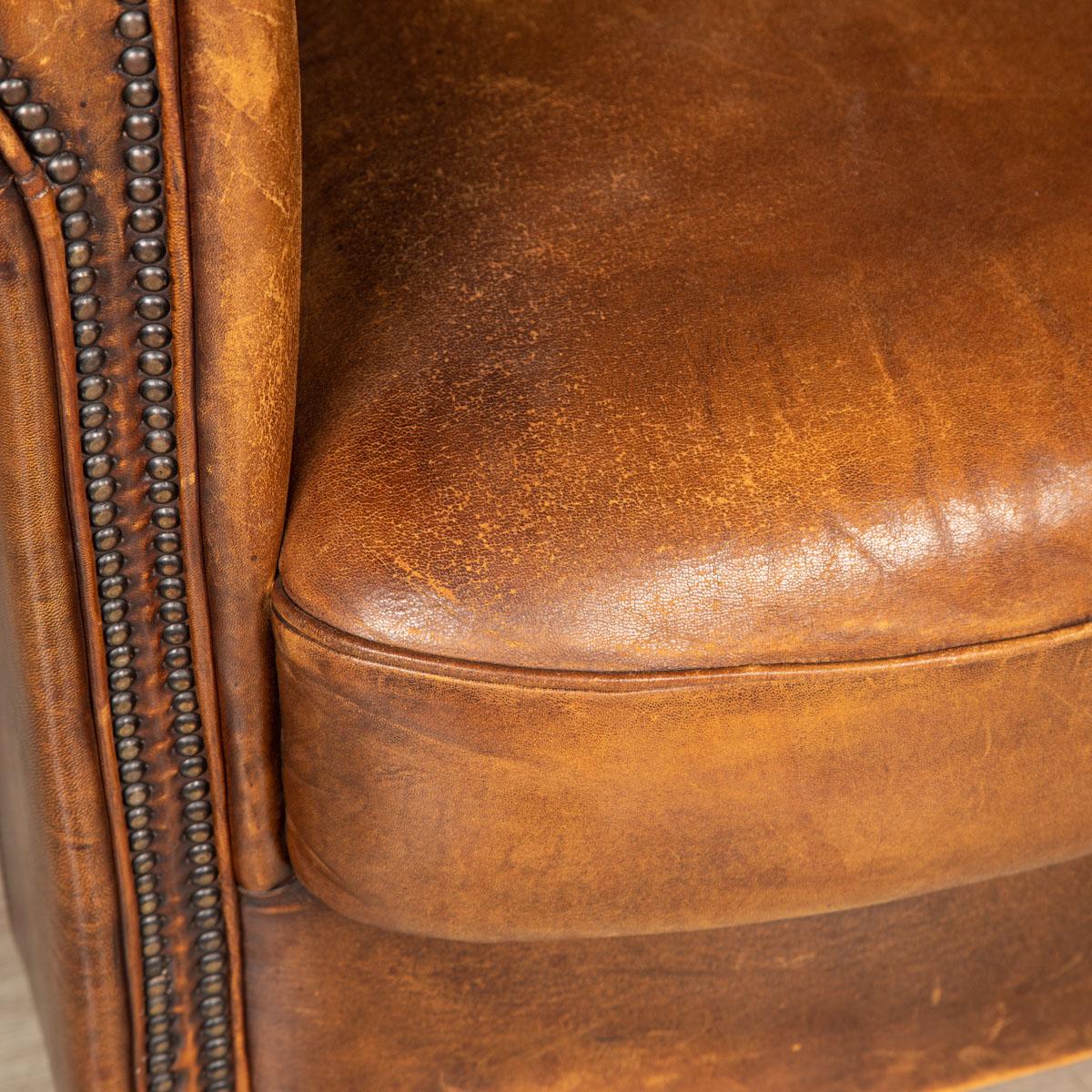 20th Century Dutch Sheepskin Leather Club Chairs 11